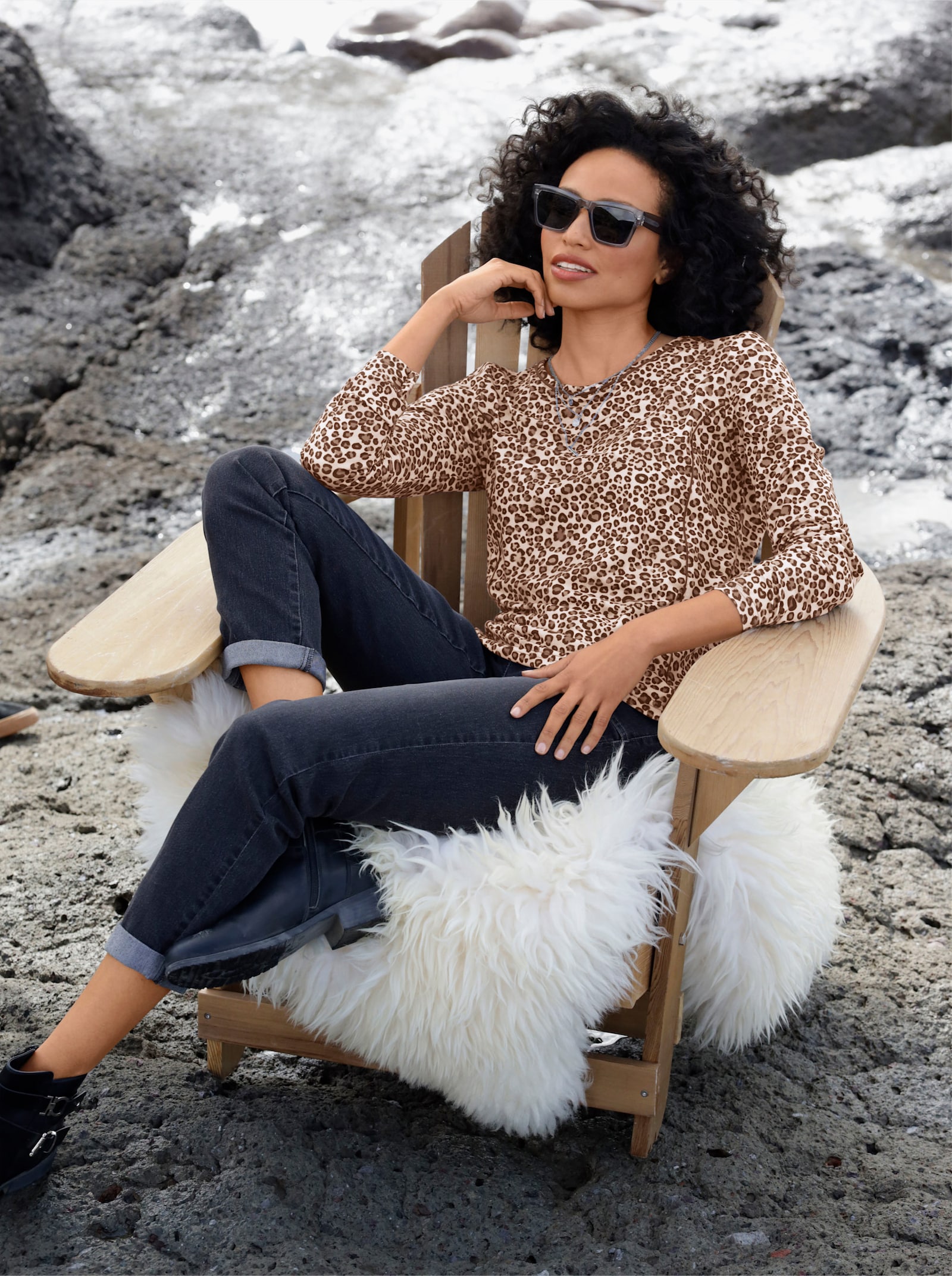 heine Print-Shirt - champagner-schoko-bedruckt