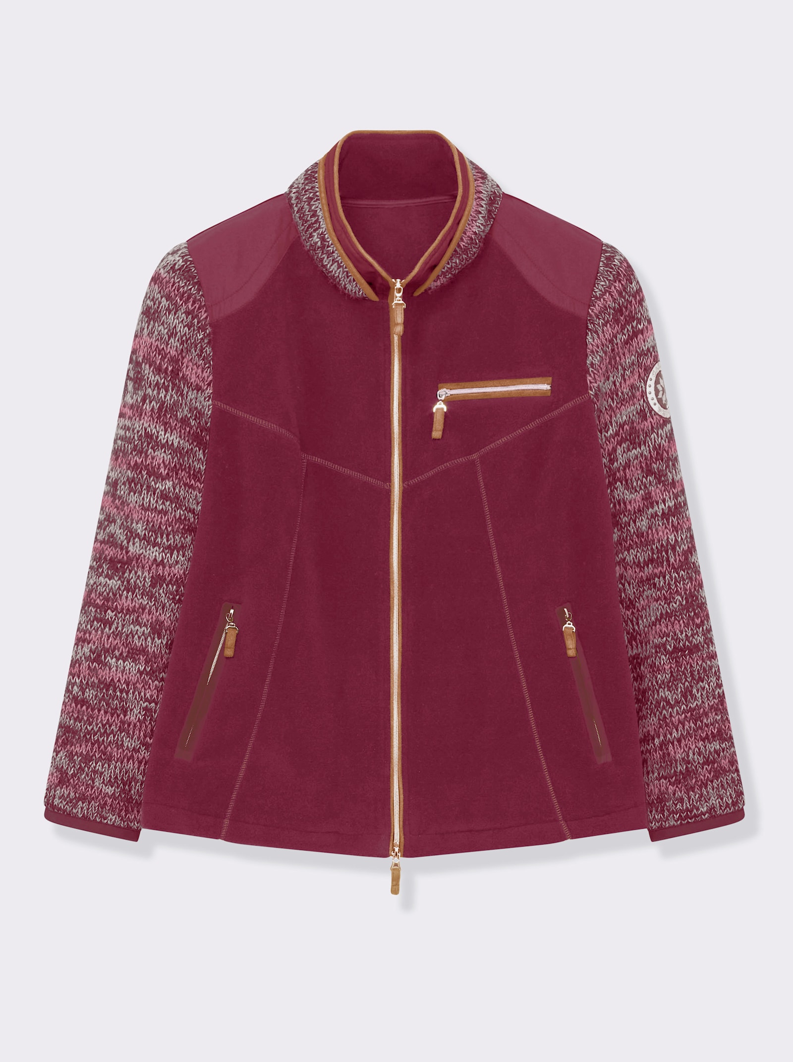 Fleecejacke im Mix aus Fleece und Strick - beere-meliert