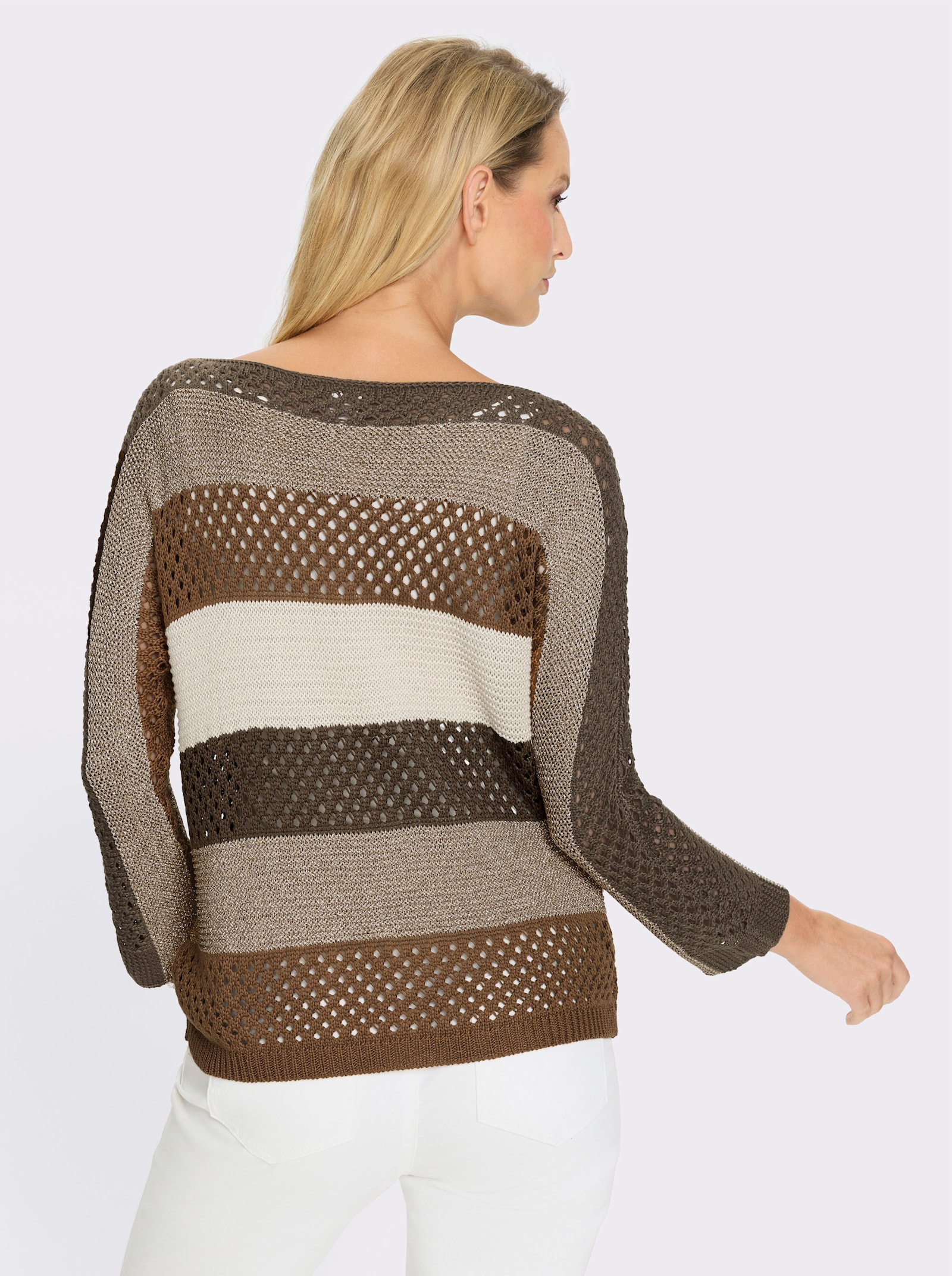 heine Ajourpullover - braun-sand-gemustert