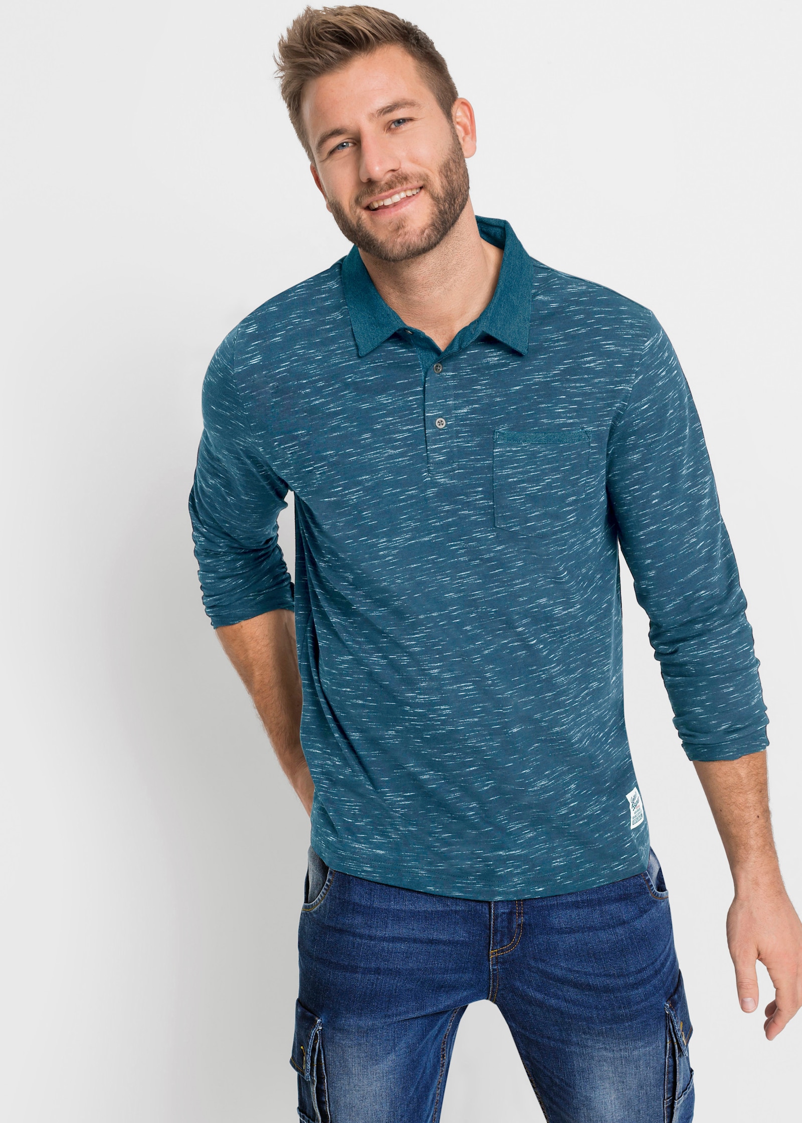 Catamaran Langarmshirt mit unifarbenen Details - topas-meliert