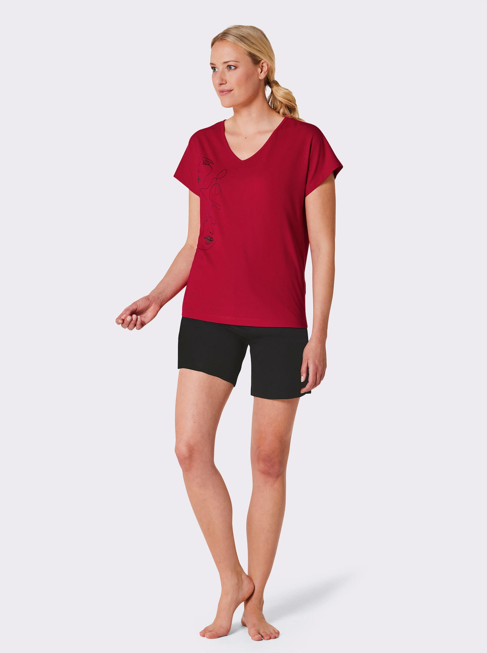 wäschepur Shortama met op dessin geplaatste print - rood/zwart