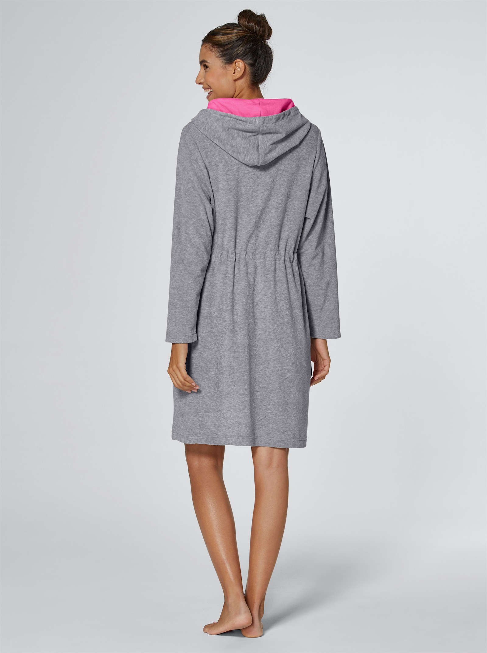 feel good Bademantel - grau-meliert-fuchsia