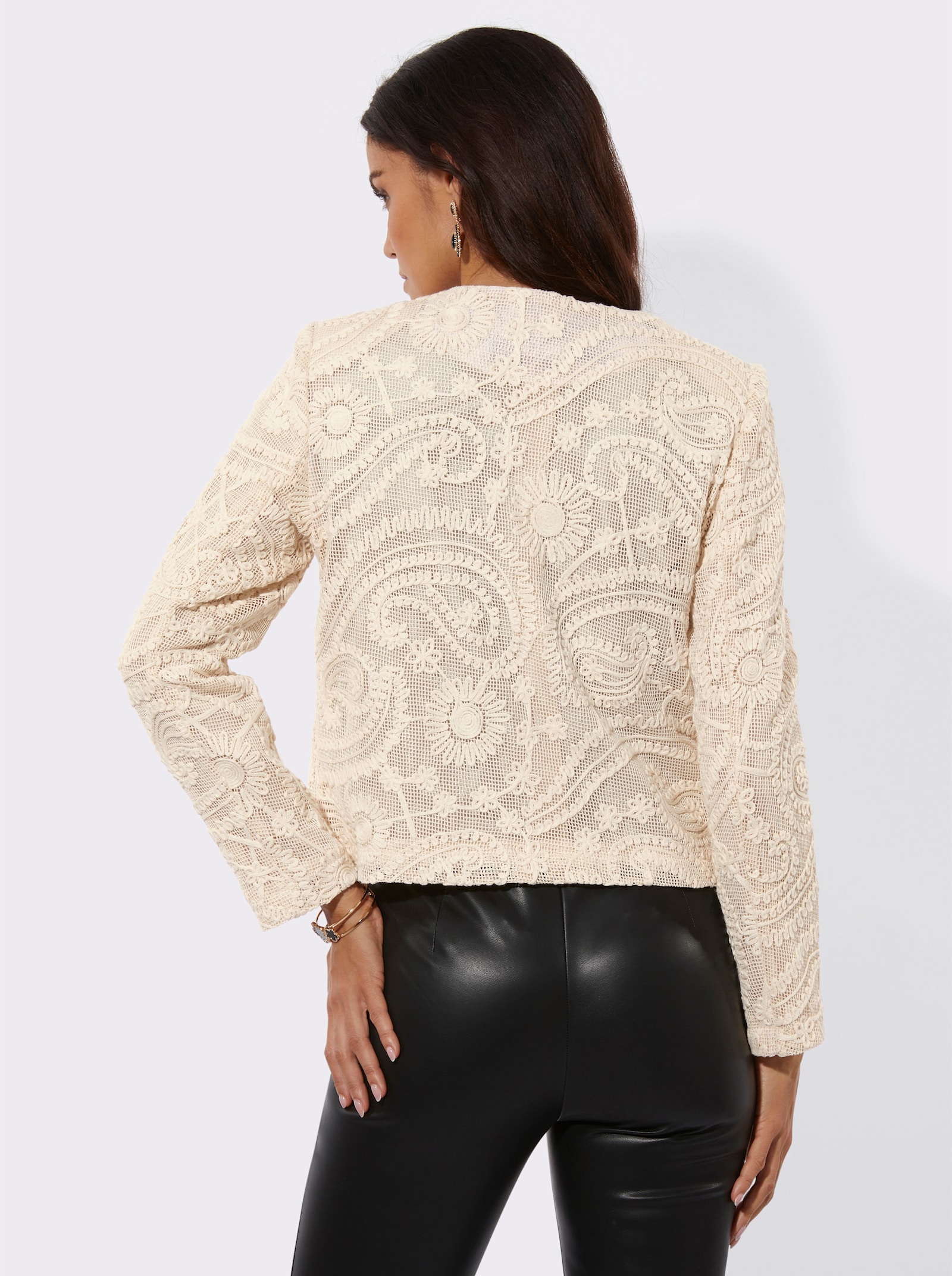 Kanten blazer met goudkleurige drukknopen - ecru