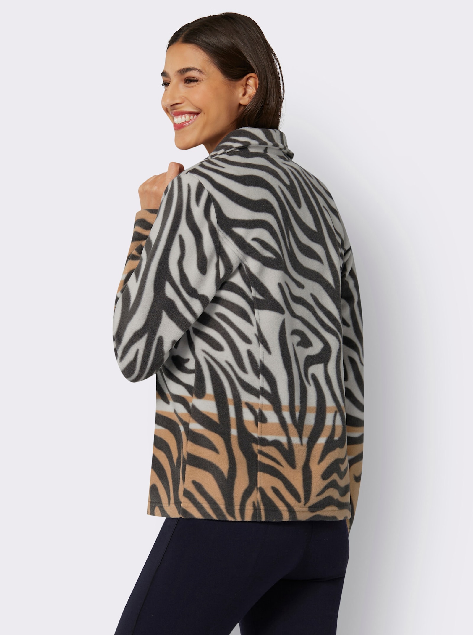 Fleecejacke mit Animal-Print - graphit-camel-bedruckt