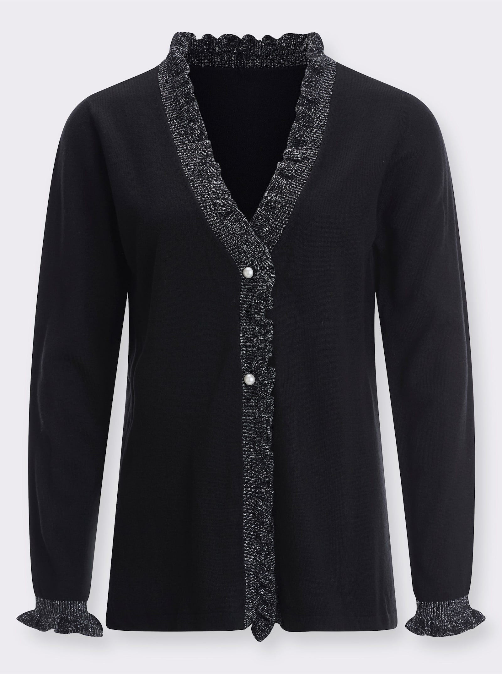 Strickjacke mit Rüschen - schwarz