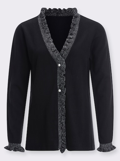 Strickjacke mit Rüschen - schwarz
