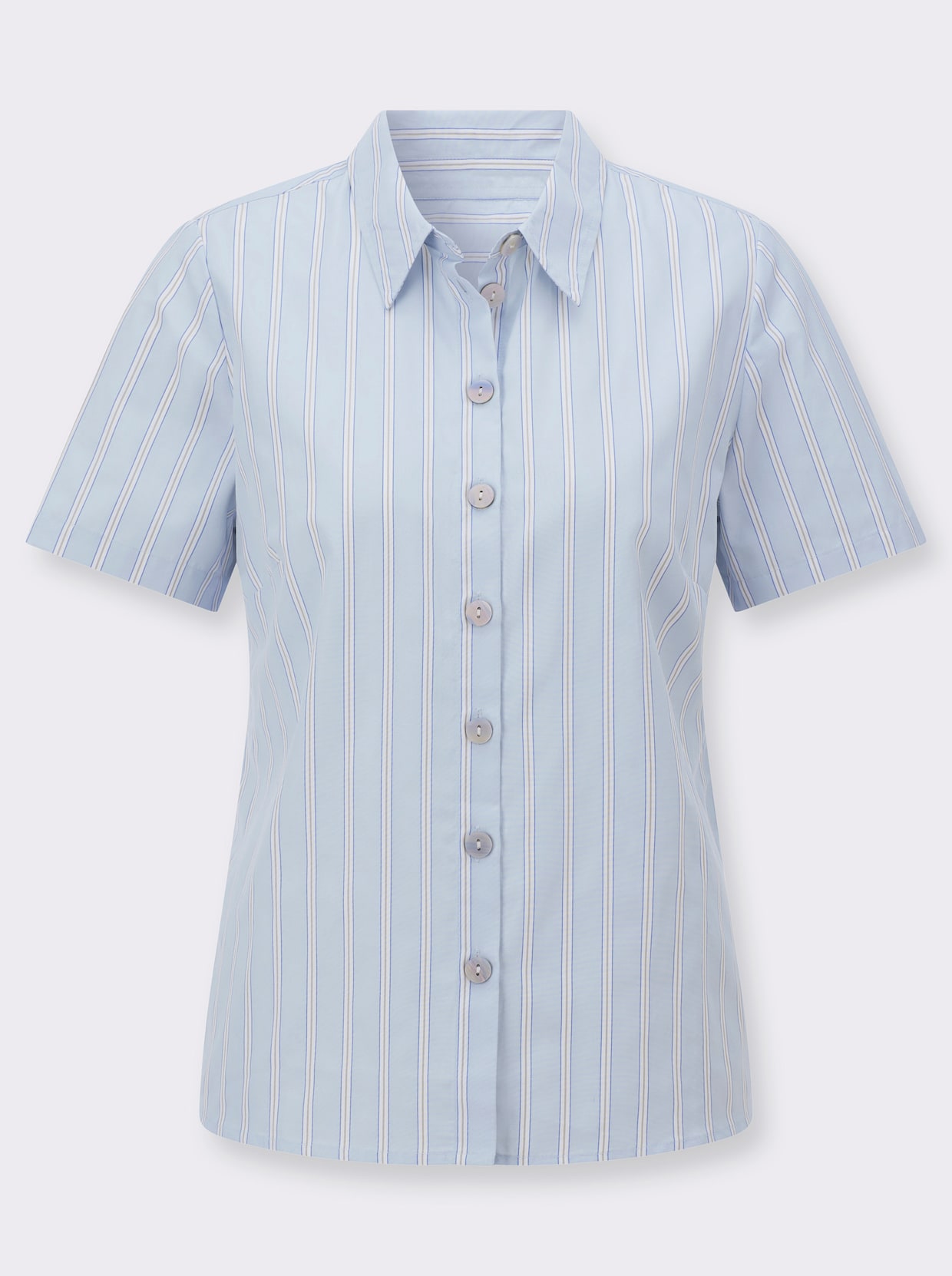 Gestreifte Bluse - hellblau-ecru-gestreift