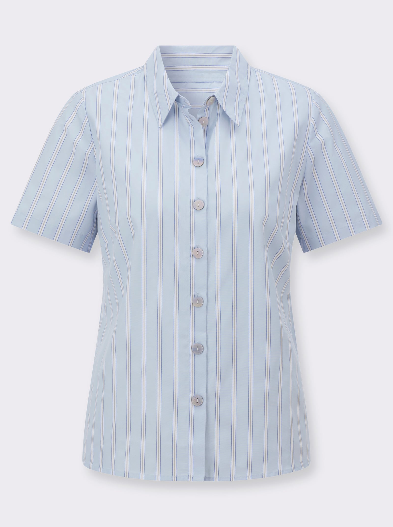 Gestreepte blouse met sierknopen - lichtblauw/ecru gestreept