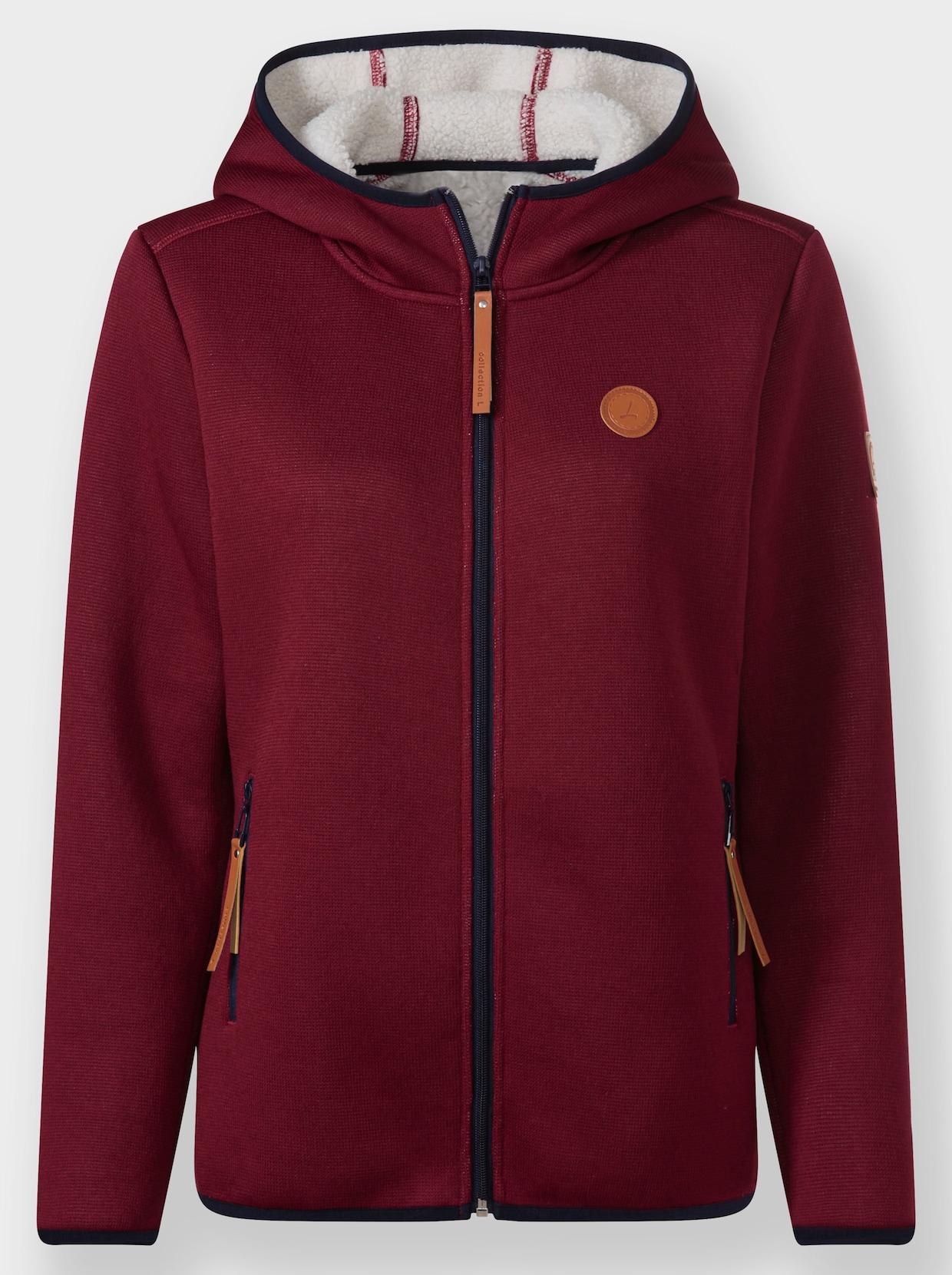 Strickfleece-Jacke mit Teddyfleece-Futter - dunkelrot