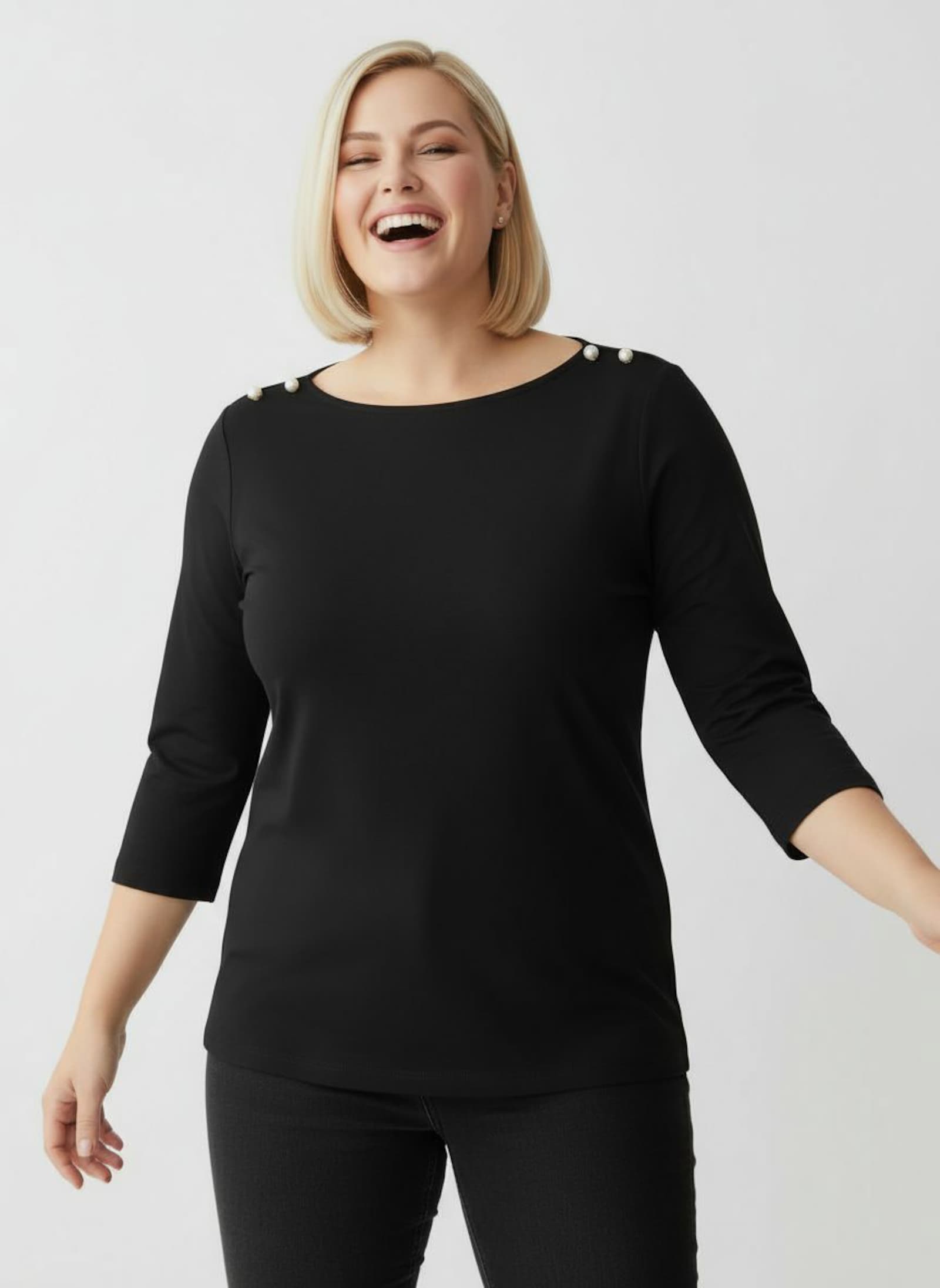 3/4-Arm-Shirt mit Zierperlen - schwarz