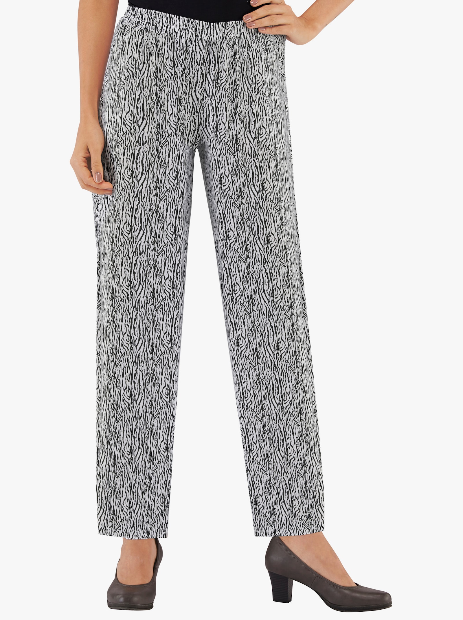 Navlékací kalhoty s podílem viskózy - černý zebří vzor