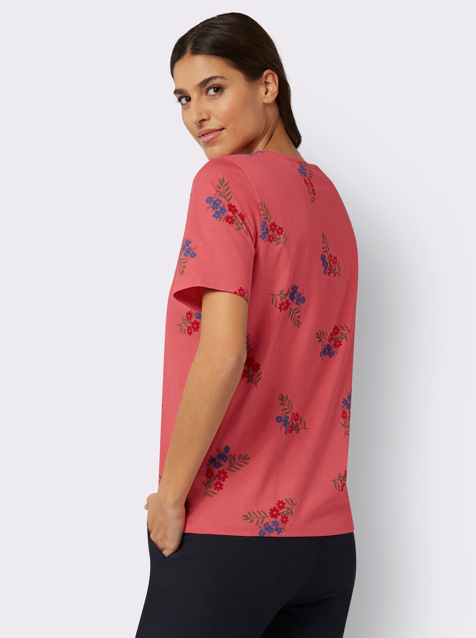 Shirt met korte mouwen en bloemenprint - grapefruit