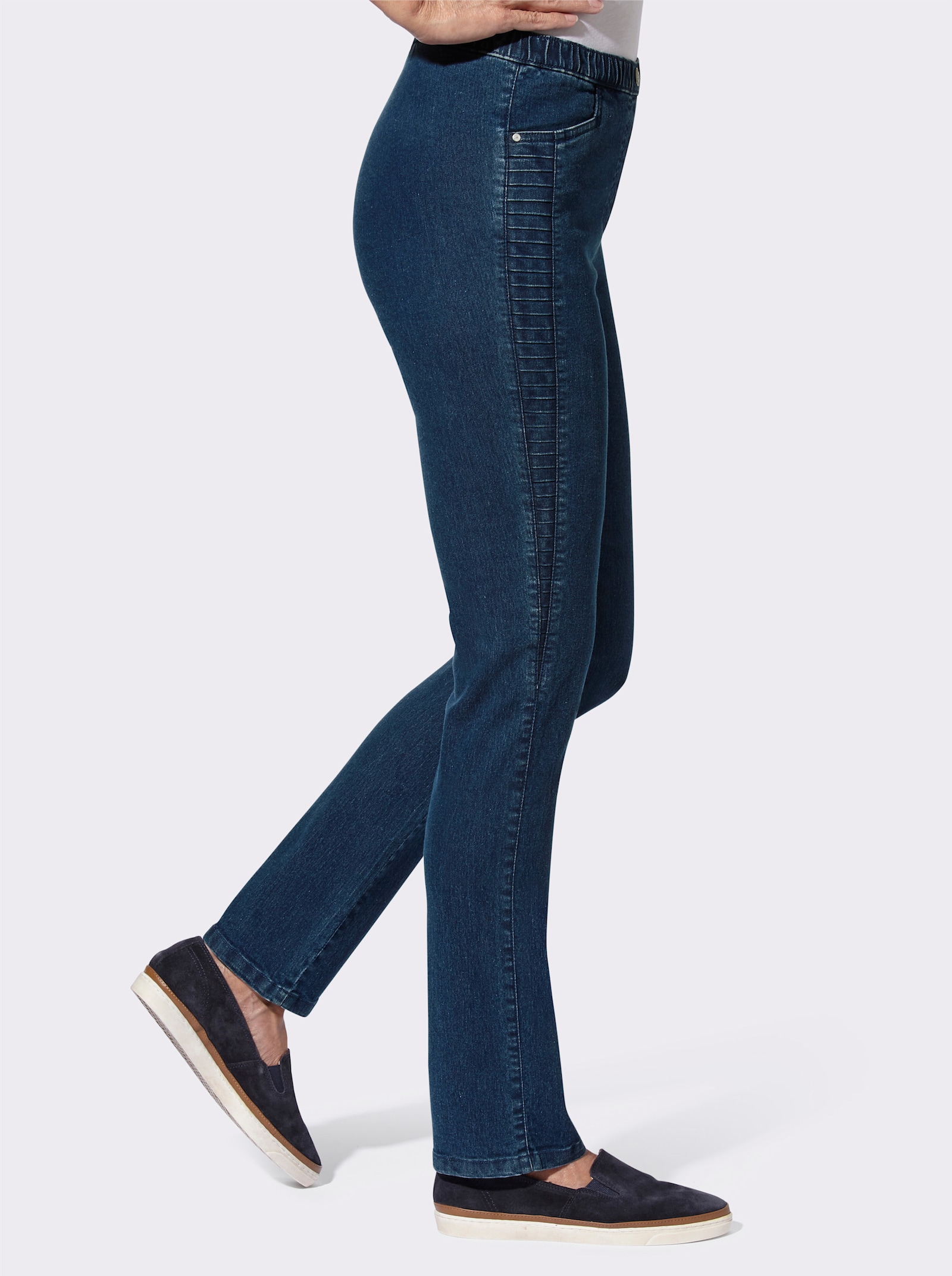 Schlupfjeans mit seitlichem Einsatz - blue-stone-washed