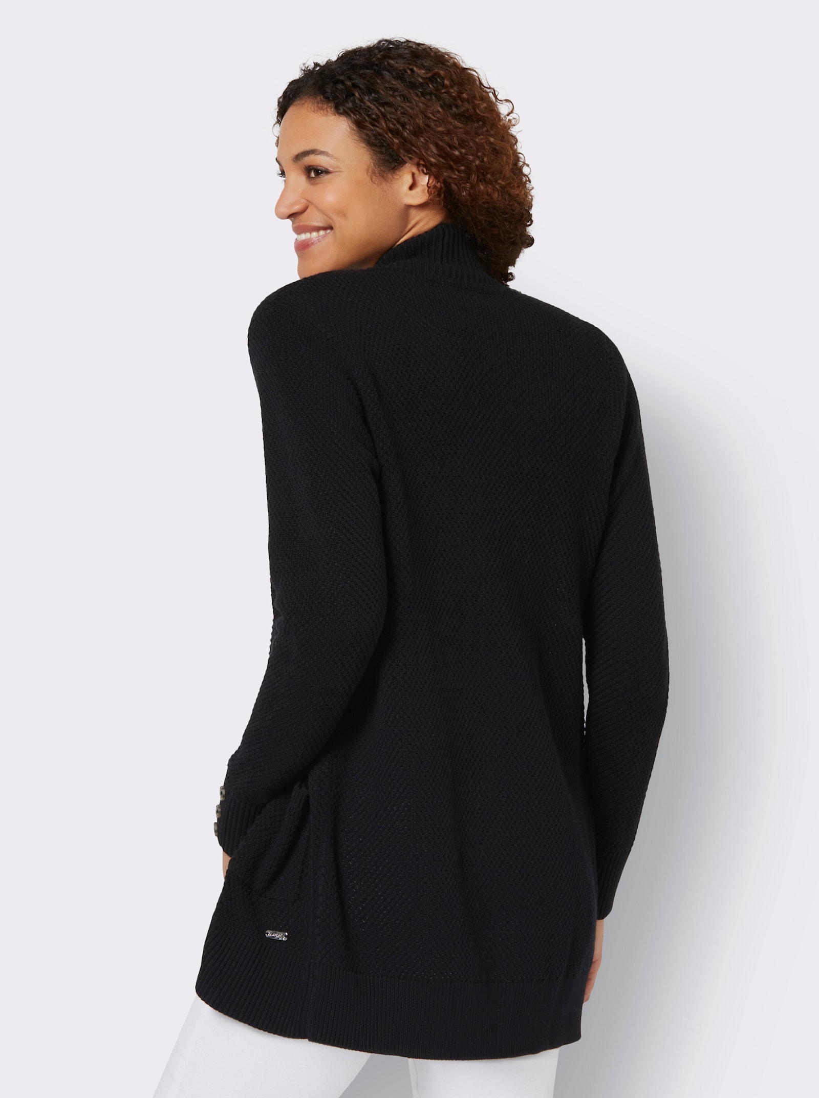 Longstrickjacke mit Struktur-Muster - schwarz