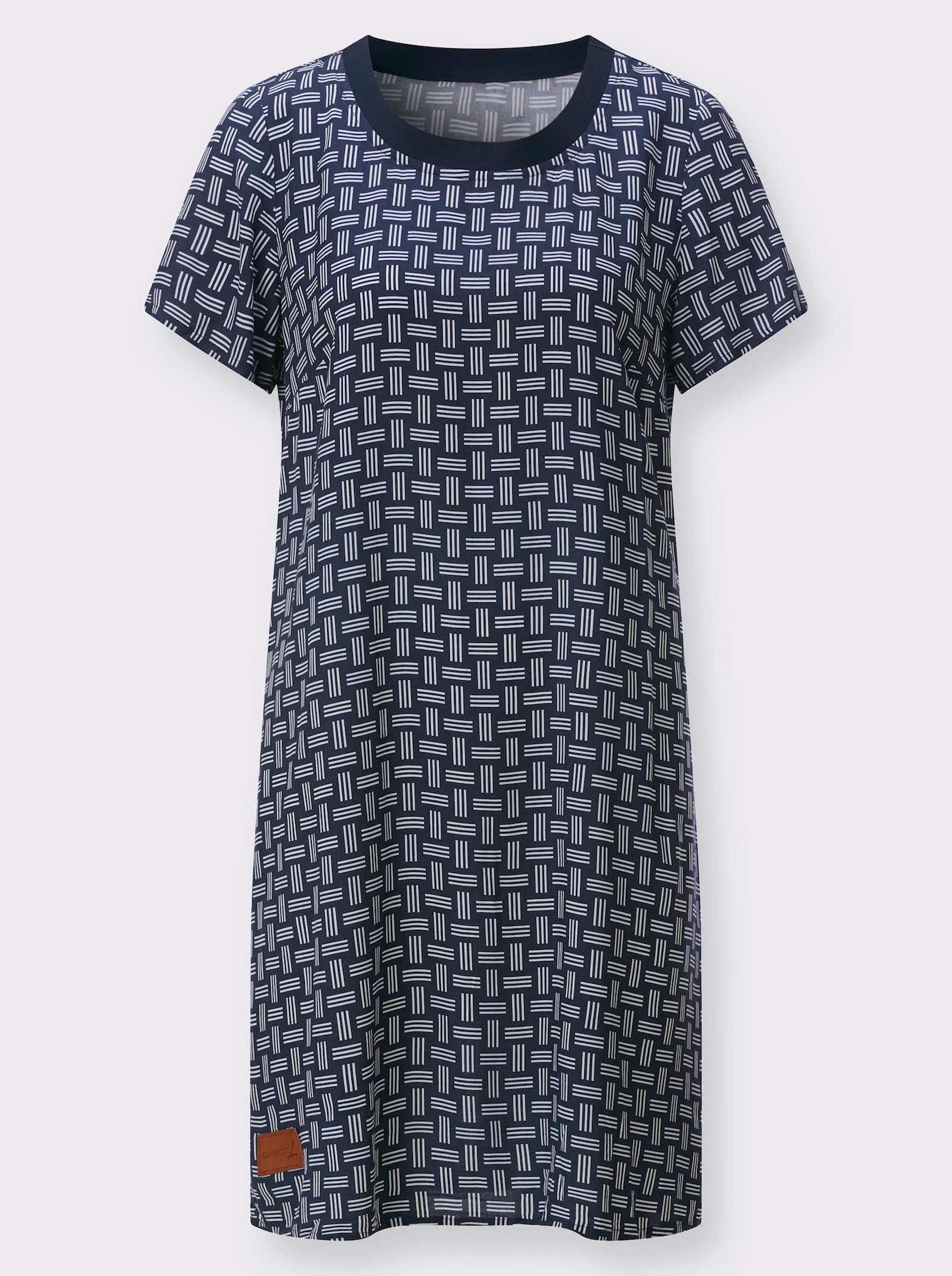 Webkleid in figurfreundlicher A-Linie - marine-ecru-bedruckt