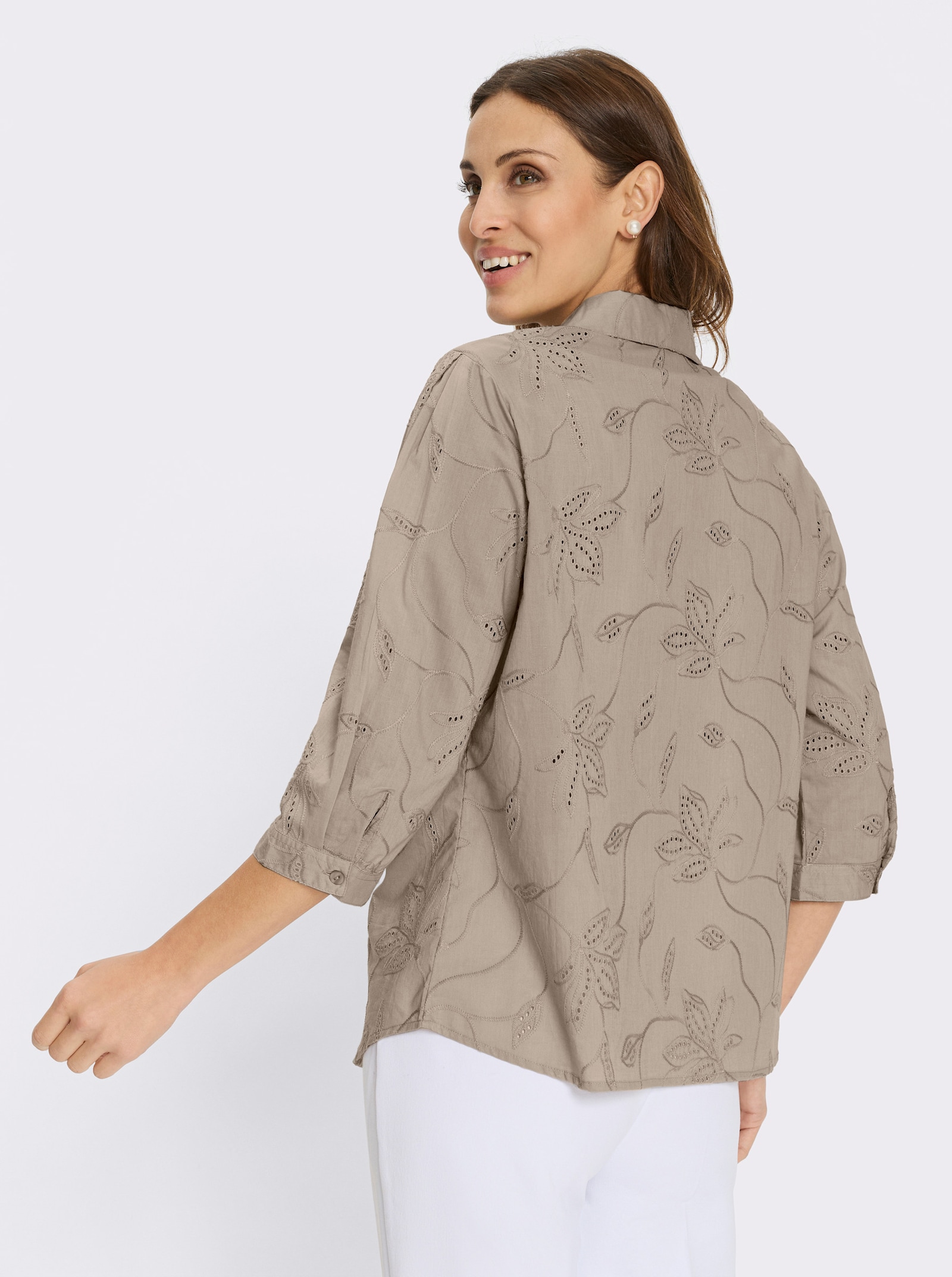 Baumwollbluse mit Madeira-Stickerei - sesam