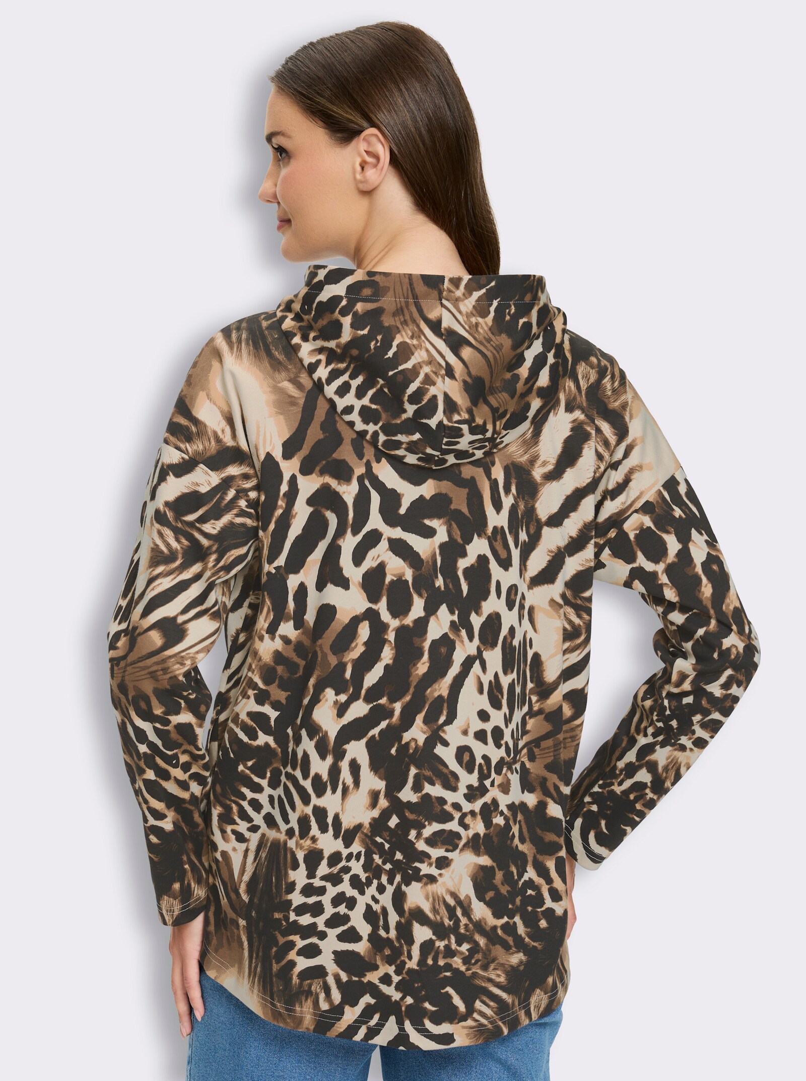 Sweatjacke mit Druckknopfleiste - schwarz-sand-bedruckt