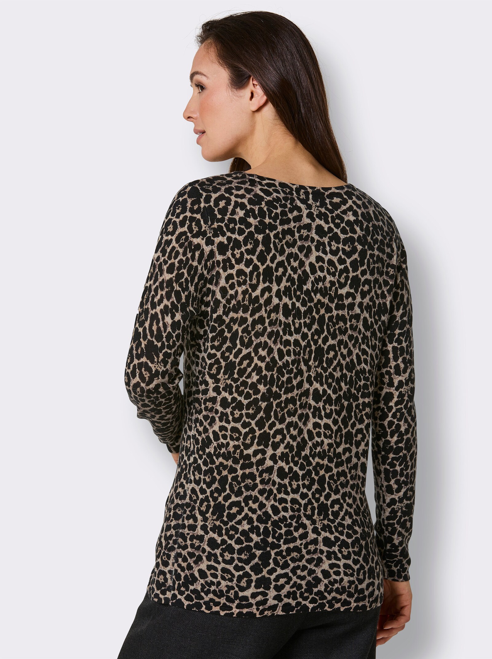 CREATION L PREMIUM Feinstrickpullover mit Wolle - elfenbein-schwarz-bedruckt