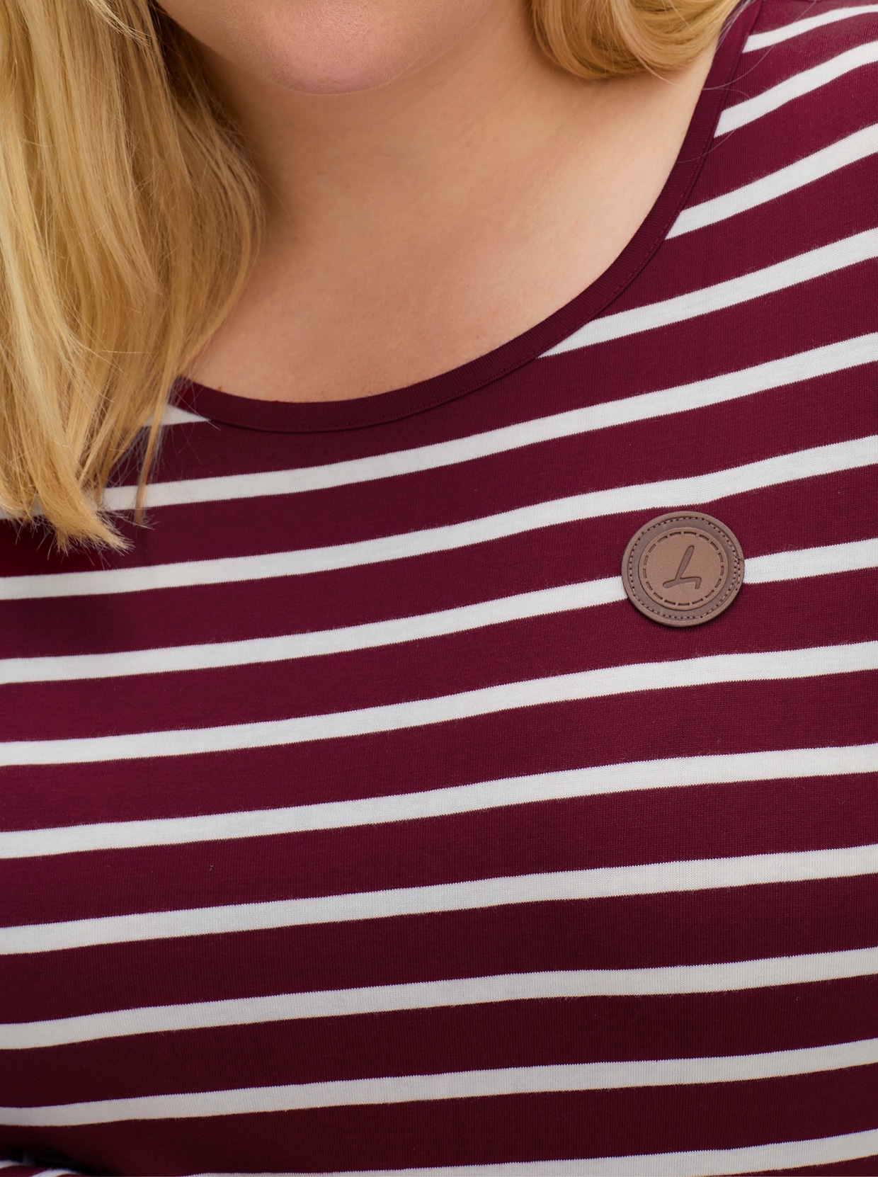 Ringelshirt mit Lederimitat-Patches - dunkelrot-ecru-gestreift