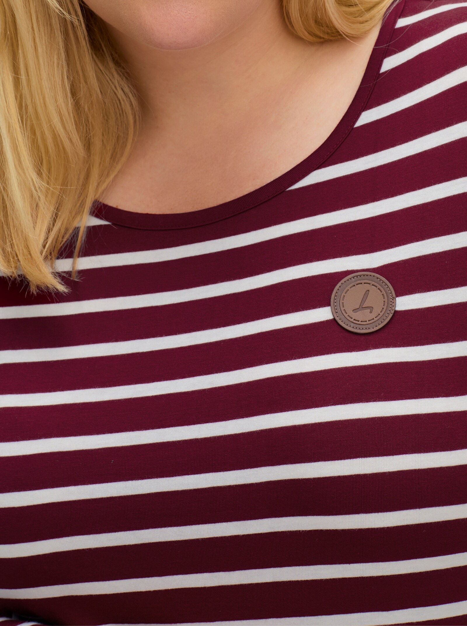 Ringelshirt mit Lederimitat-Patches - dunkelrot-ecru-gestreift