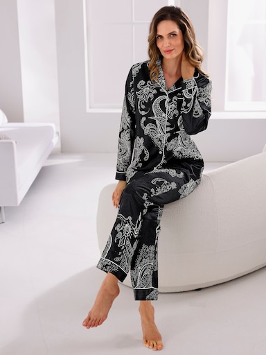 wäschepur Pyjama - schwarz-champagner-bedruckt