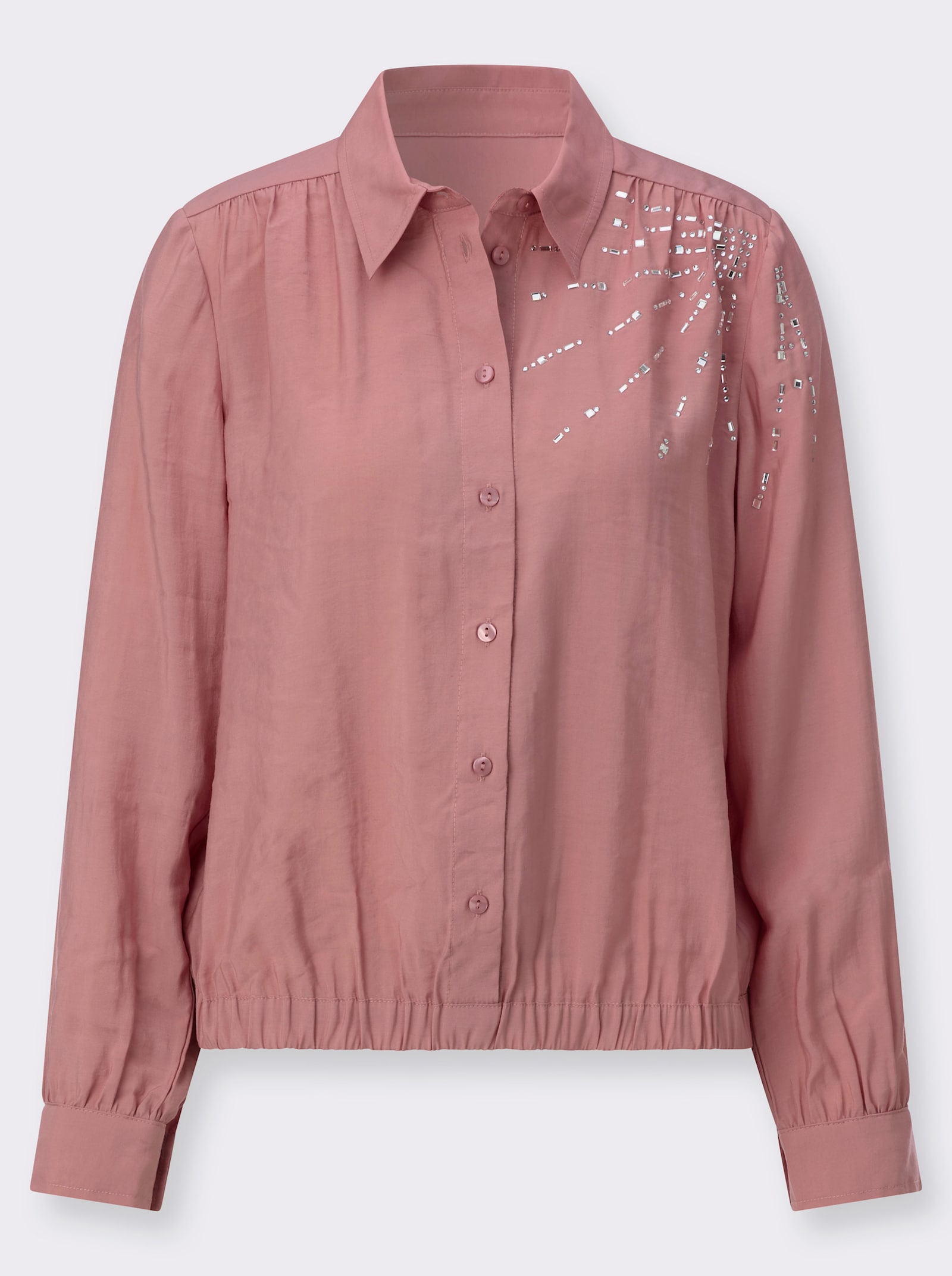 Hemdbluse mit Ziersteinchen - rosenholz