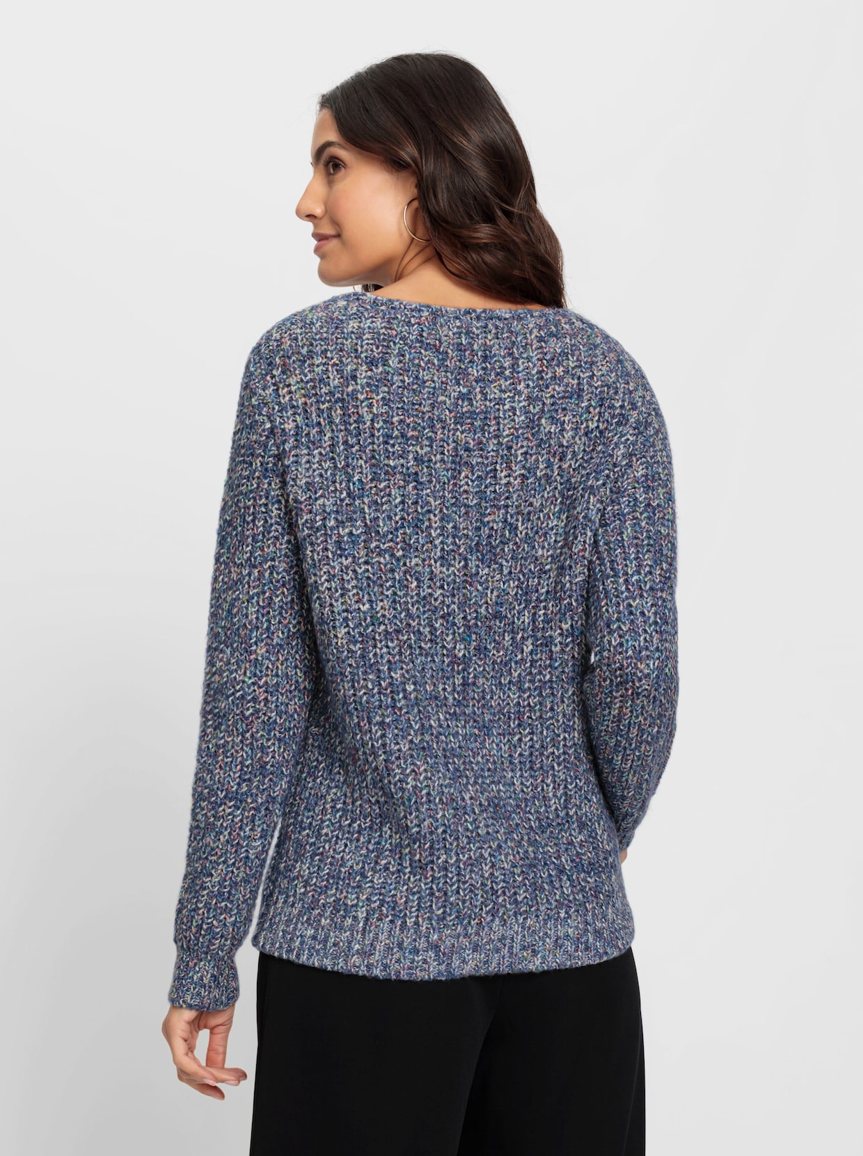 Langarm-Pullover - rauchblau-meliert