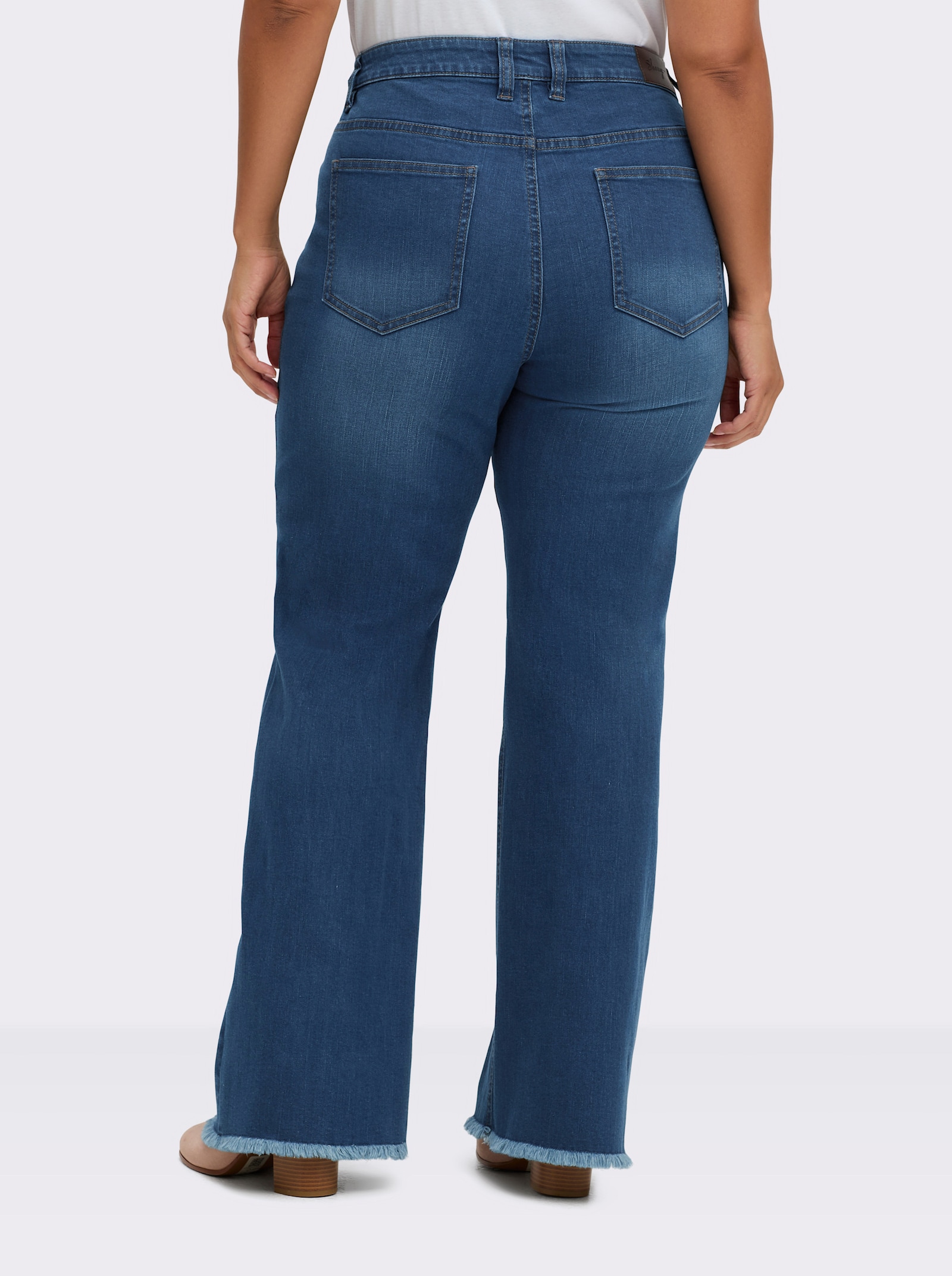 sheego Bootcut jeans met zoom met franjes - blue-stonewashed