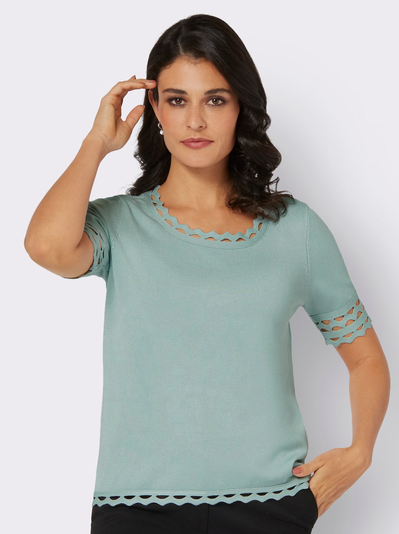 Pull à manches courtes avec finitions ondulées - menthe