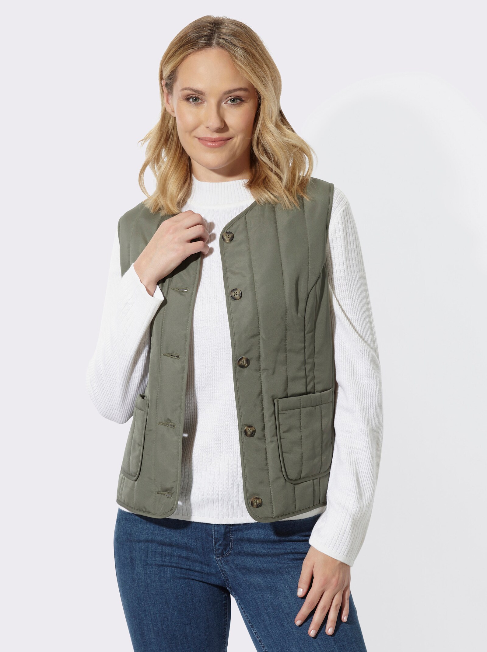 Steppweste mit Rundhals-Ausschnitt - khaki