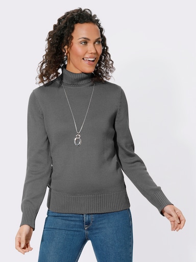 Rollkragenpullover im Baumwoll-Mix - grau-meliert