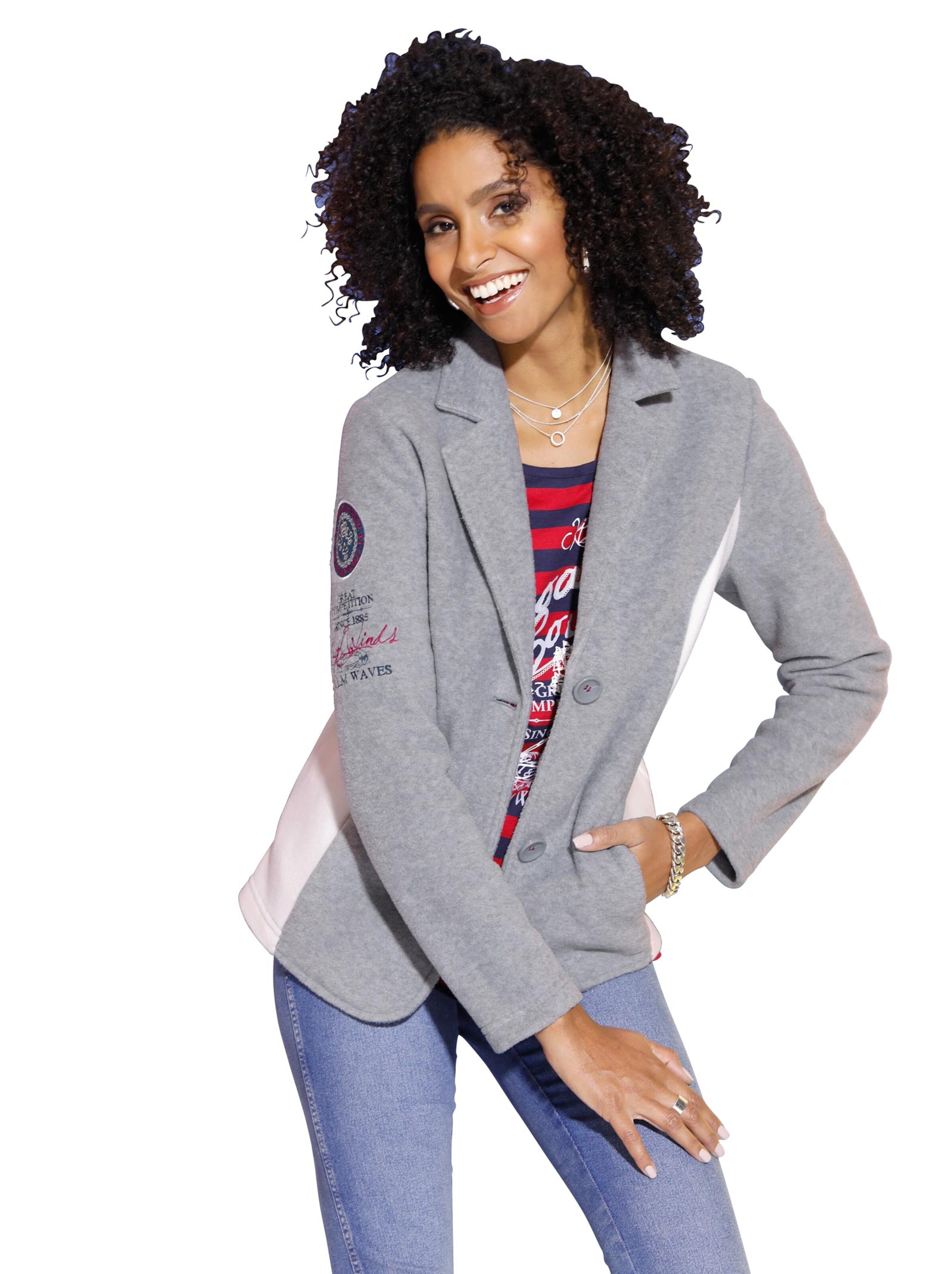 Fleece-Blazer - grau-meliert