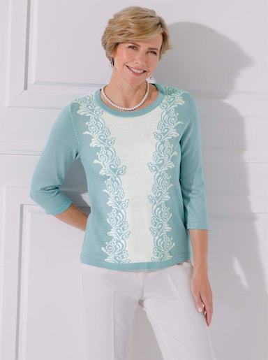 Pullover - mint-ecru-gemustert