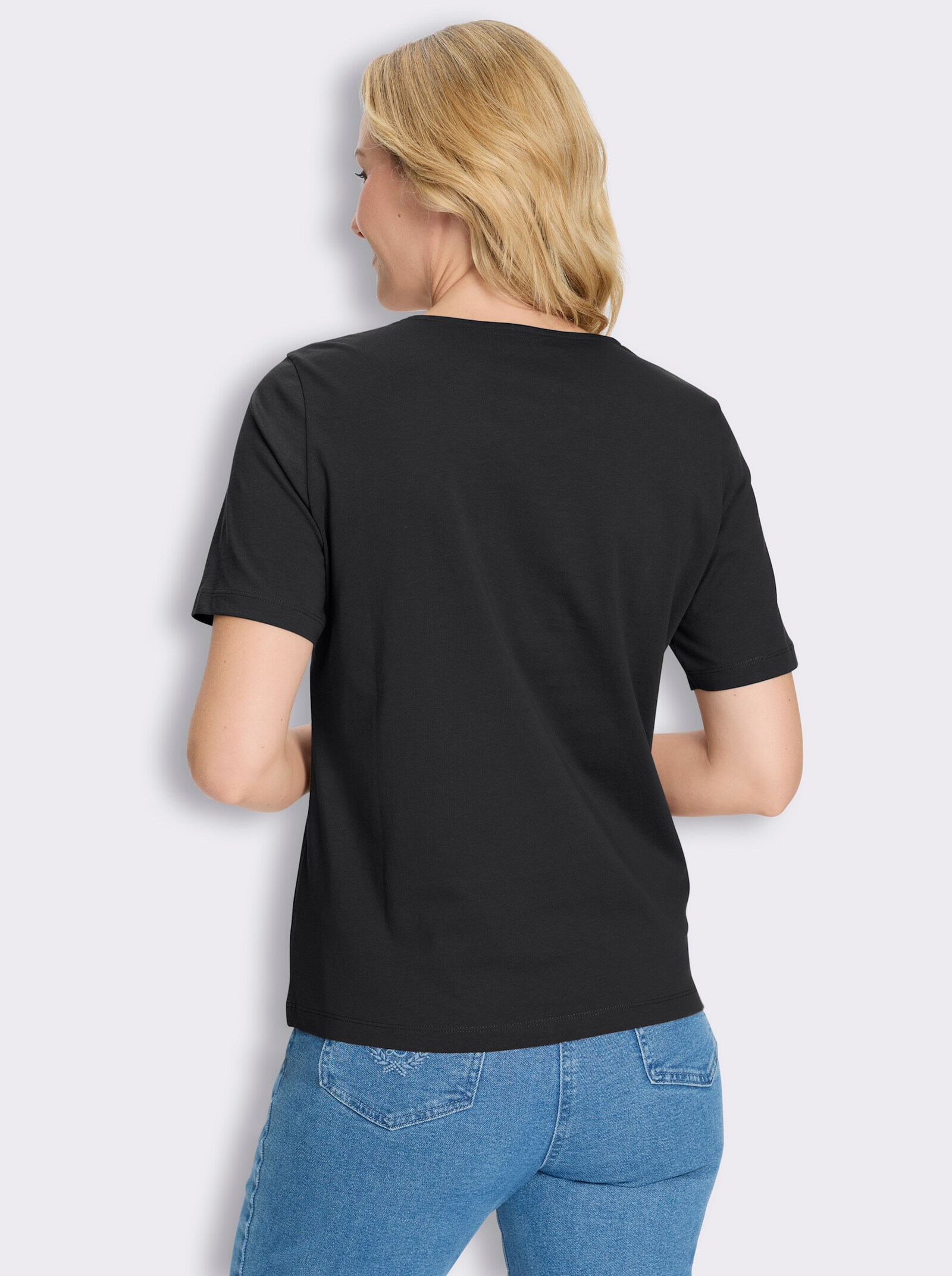 Kurzarmshirt im Muschel-Dessin - schwarz-camel