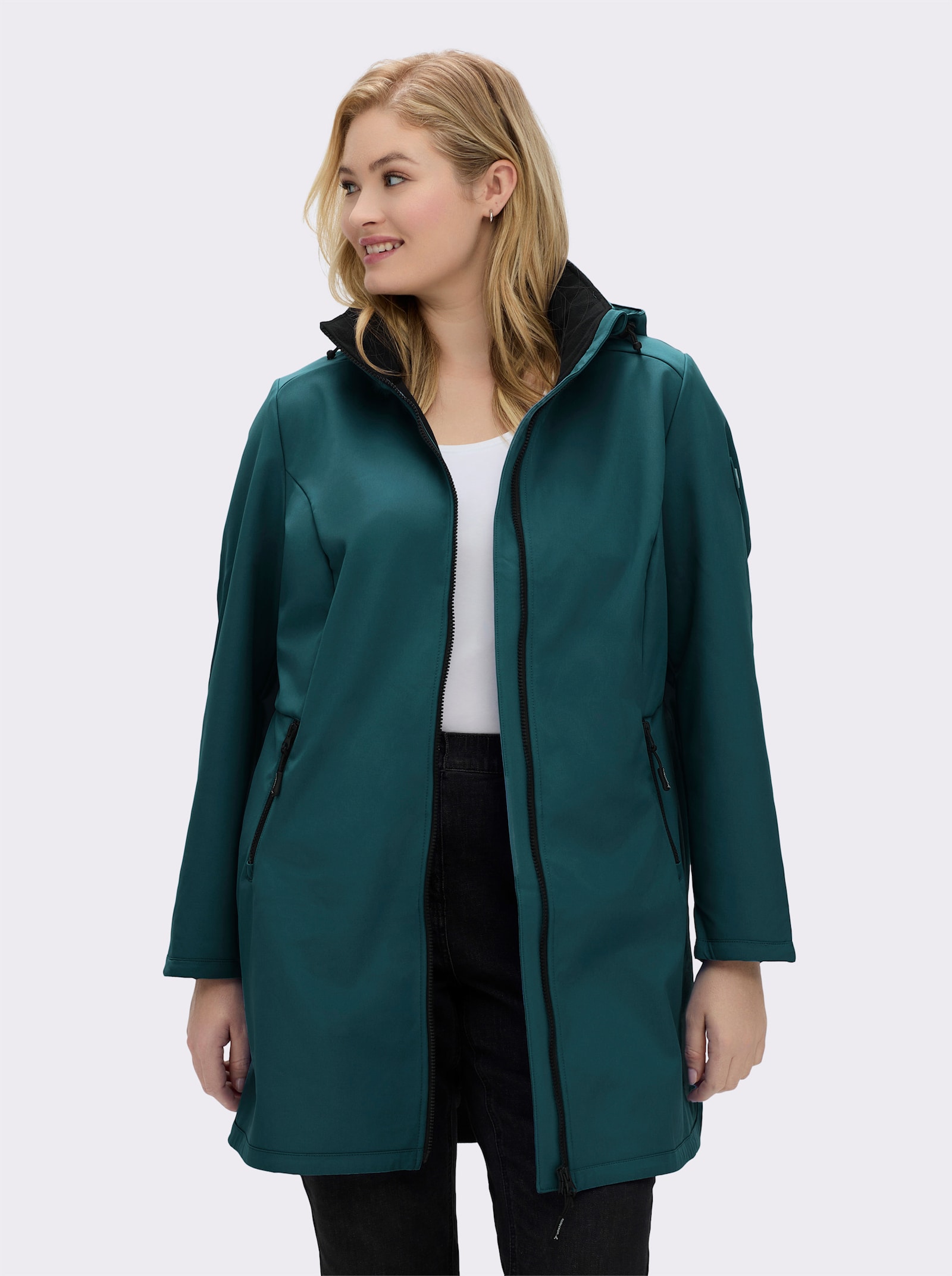 Softshelljacke mit Gummizug im Rücken - petrol