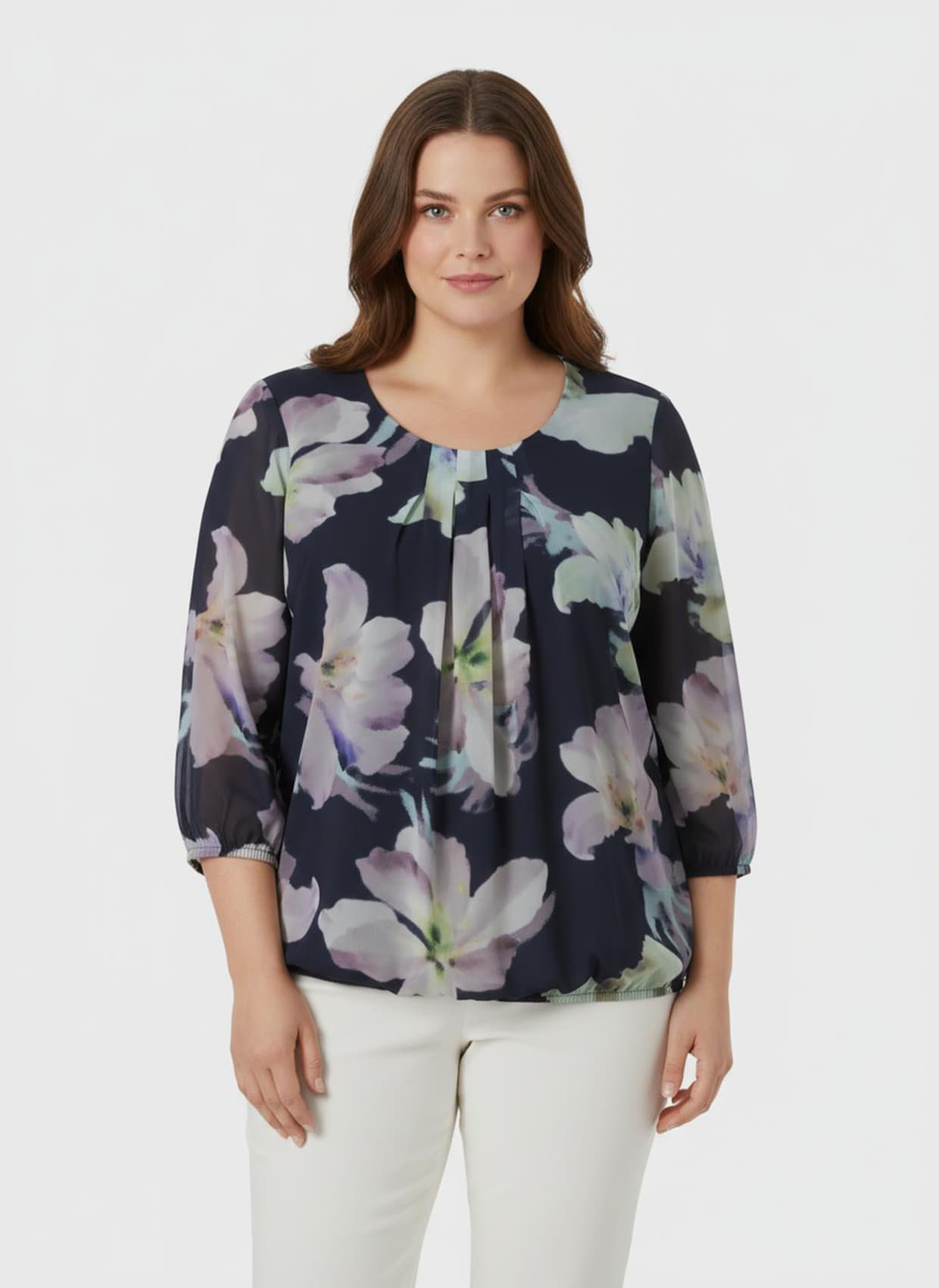 Schlupfbluse in Georgette-Qualität - marine-kalkmint-bedruckt