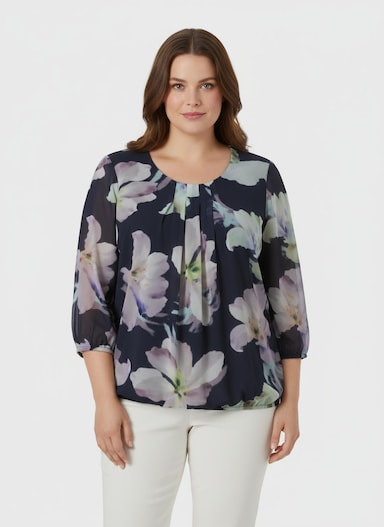 Schlupfbluse in Georgette-Qualität - marine-kalkmint-bedruckt