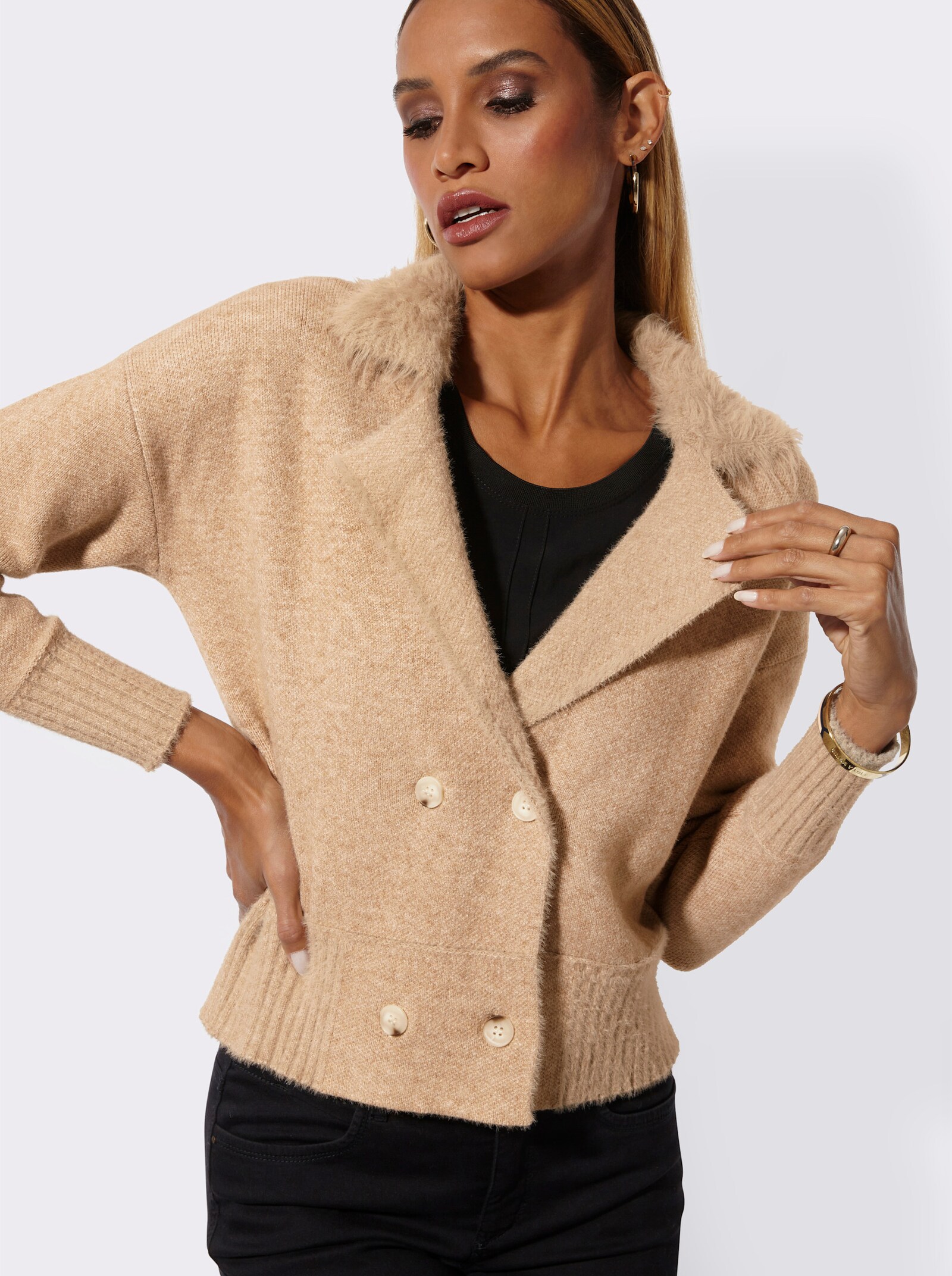 Strickjacke - beige-meliert