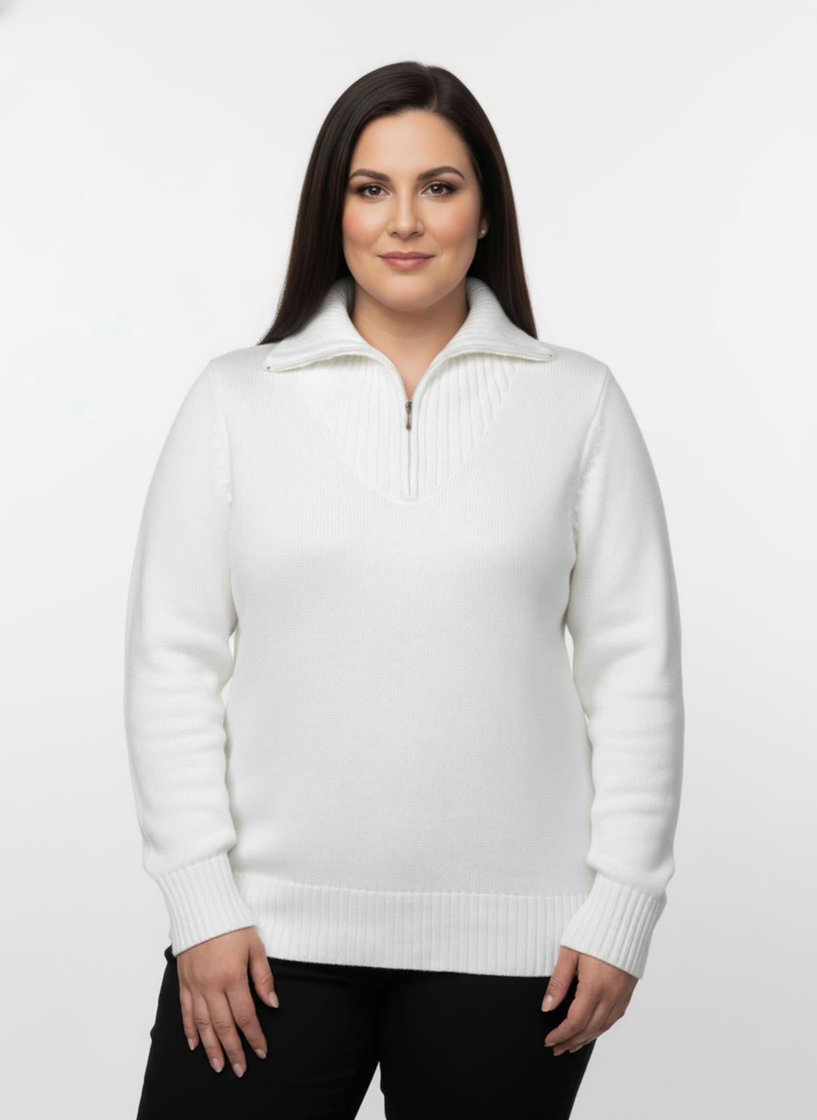 Troyer mit breiten Rippabschlüssen - wollweiß