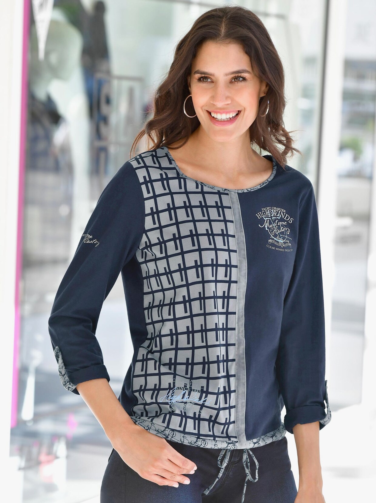 Langarmshirt - marine-grau