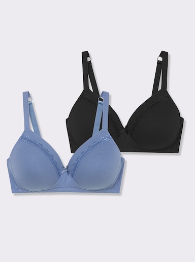 wäschepur Schalen-BH ohne Bügel mit vorgeformten Cups - schwarz + jeansblau