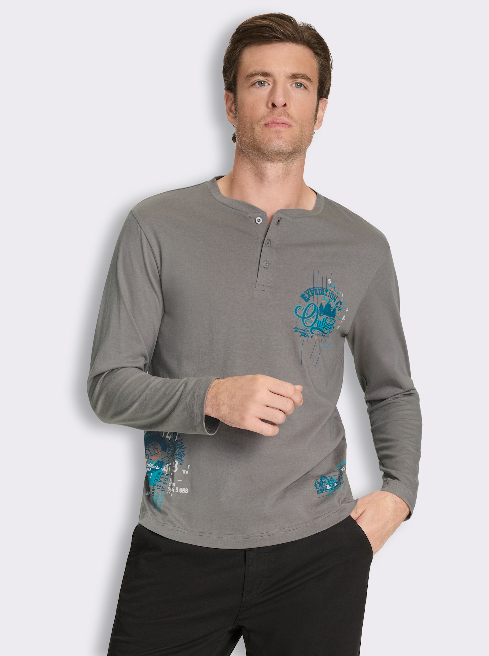 Langarmshirt mit Prints - grau-bedruckt