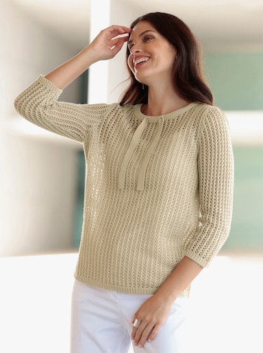Ajourpullover mit Glanzgarn - sand