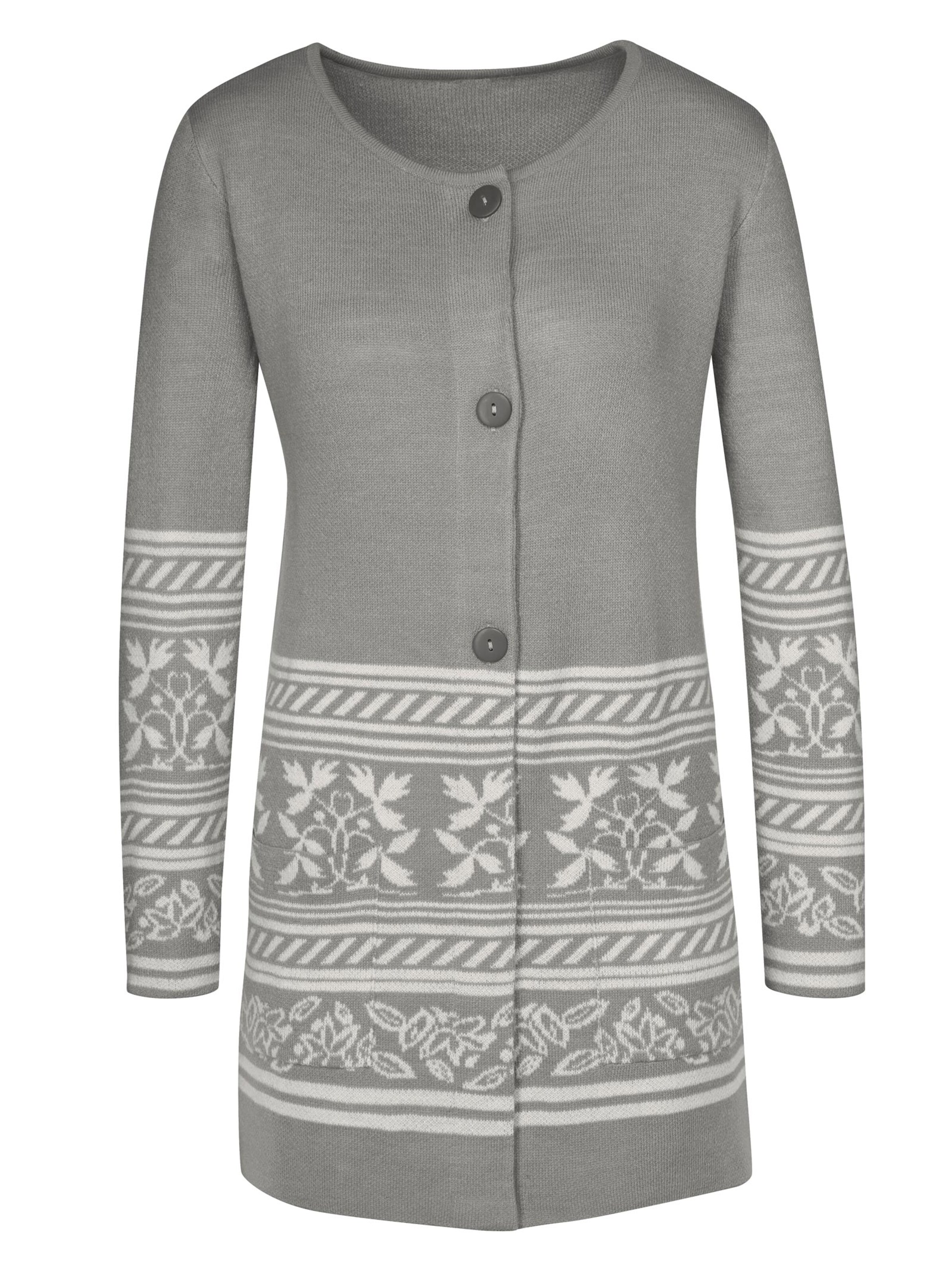 Long-Strickjacke - steingrau-gemustert