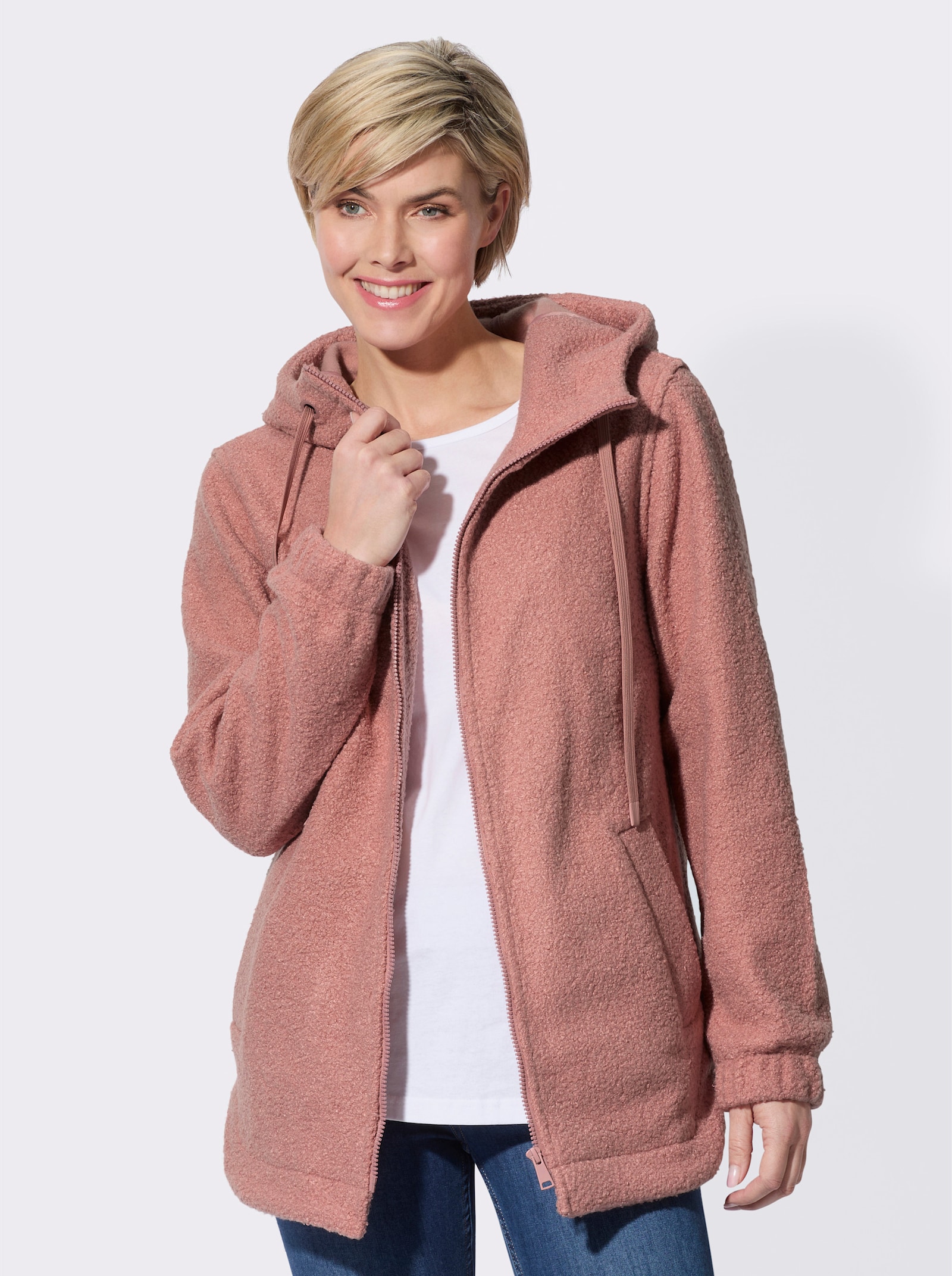 Boucléjacke mit schrägen Leistentaschen - rosenholz