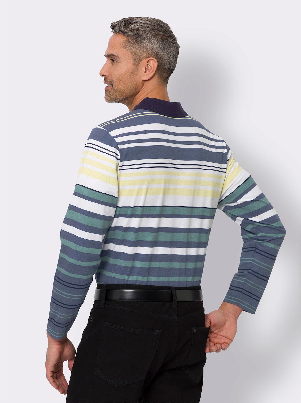 Poloshirt met lange mouwen - citroen/jade gestreept
