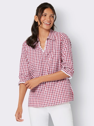 Trachtenbluse mit Spitzenborten - rot-weiß-kariert