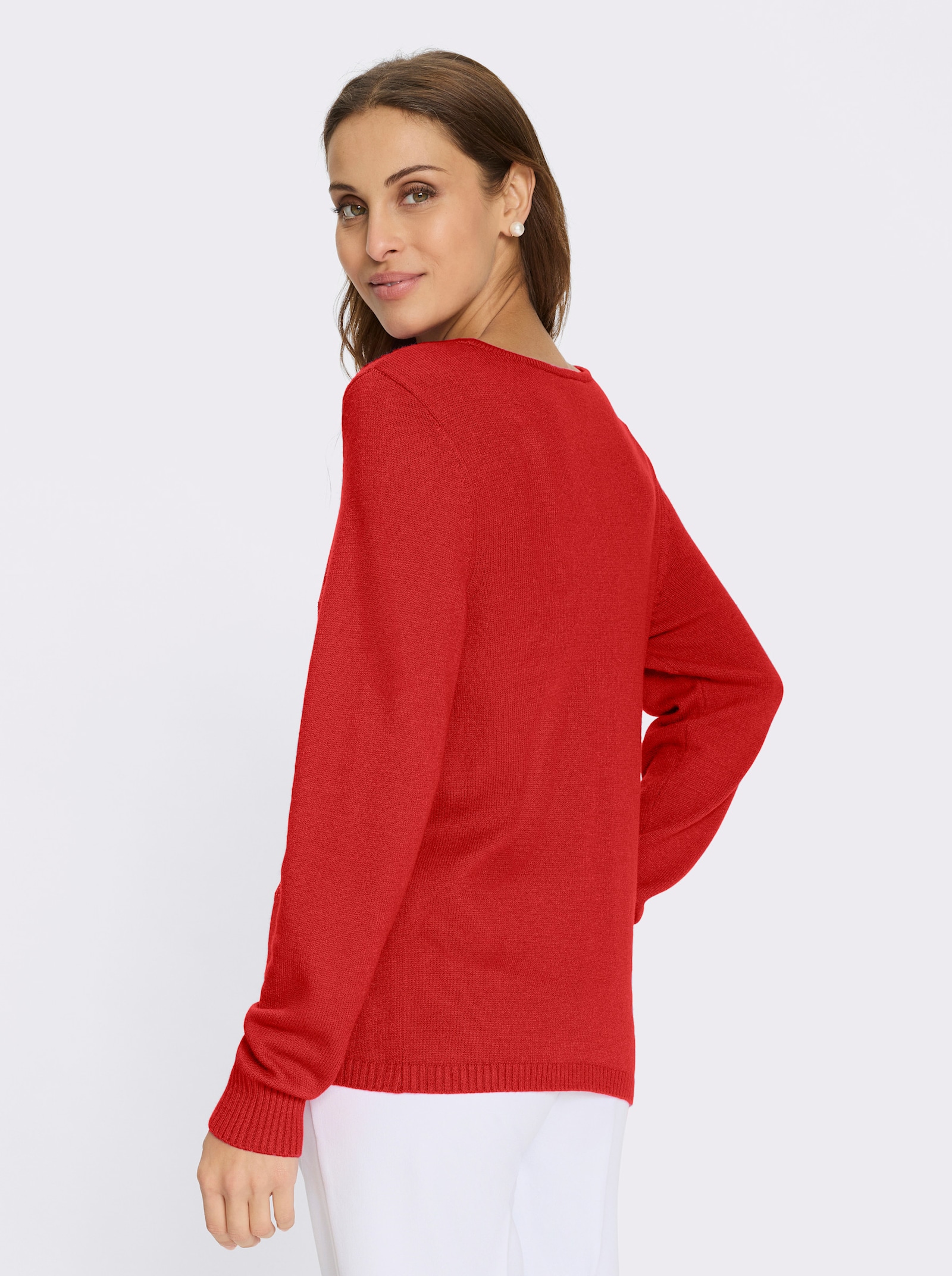 Pulóver, okr. výstrih, vločky - červená