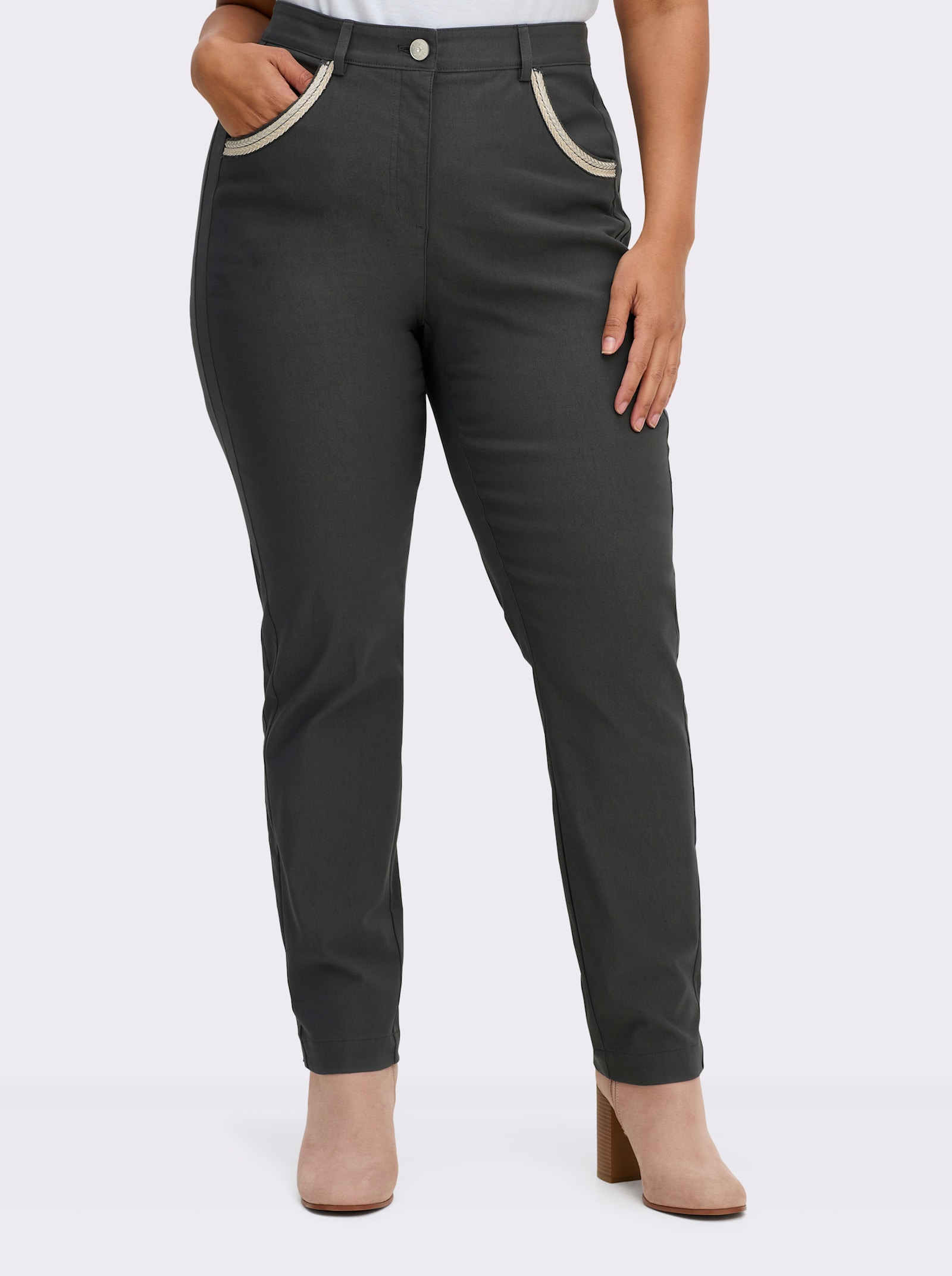 sheego Bengalinebroek recht, met geborduurde zak - grafiet