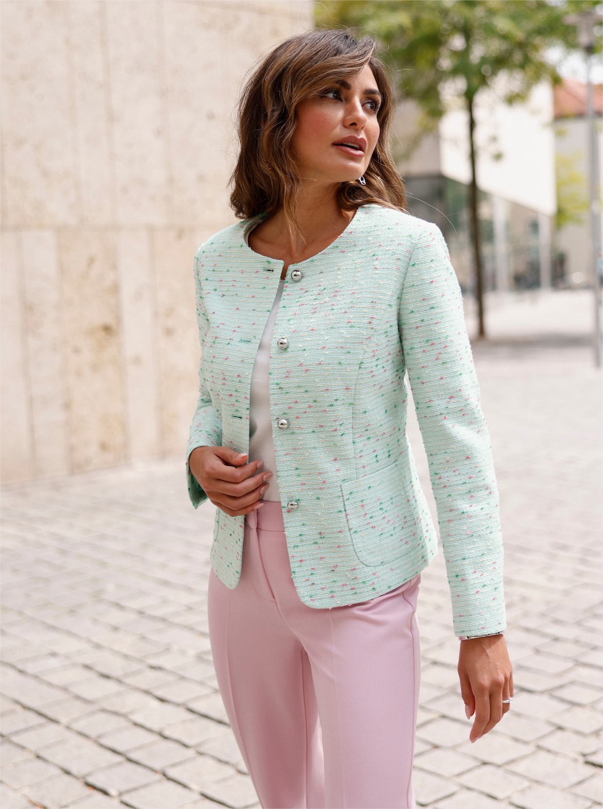 Bouclé-Blazer - kalkmint-meliert